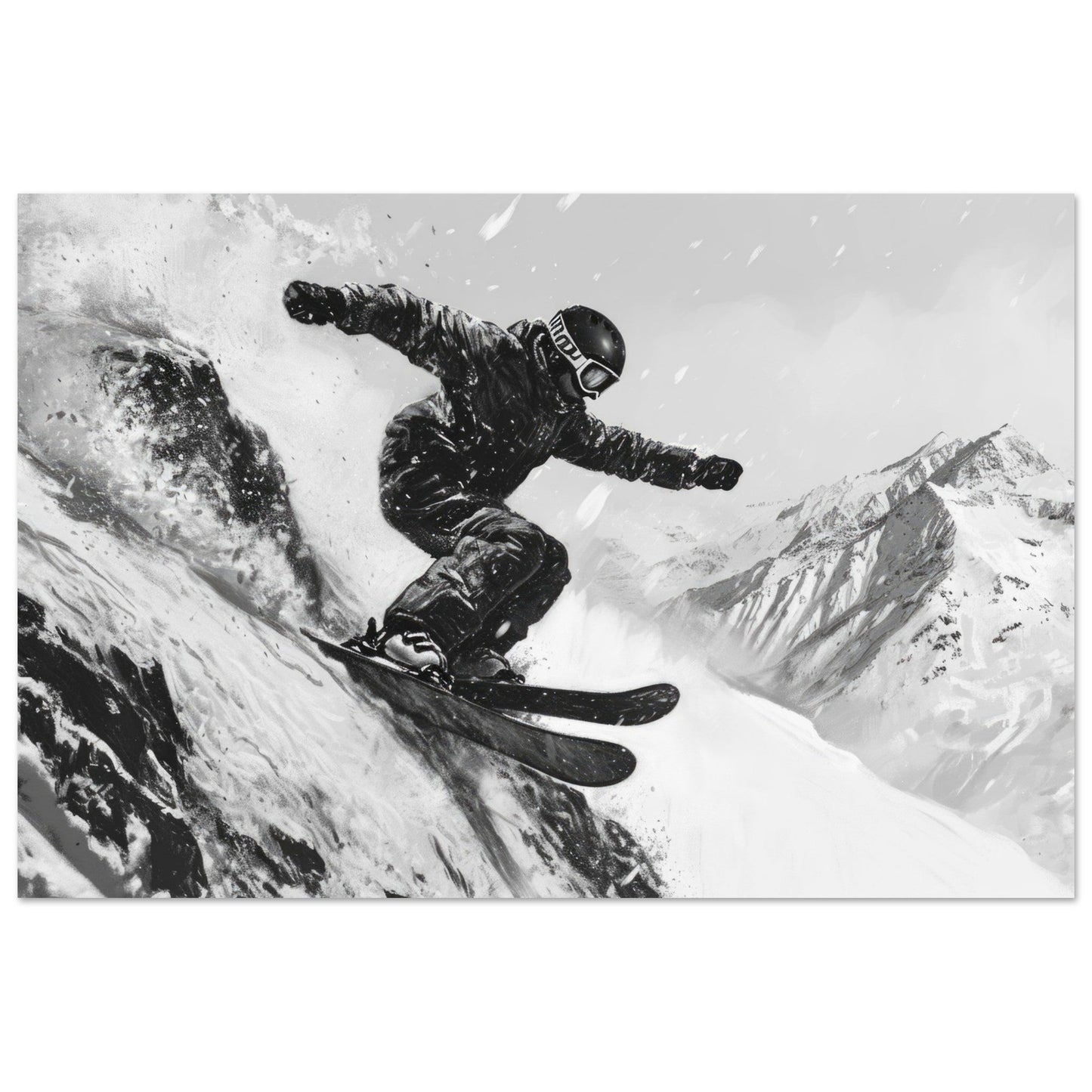 Vente Photo d'un skieur dans la poudre - Noir & Blanc - Tableau photo paysage IA