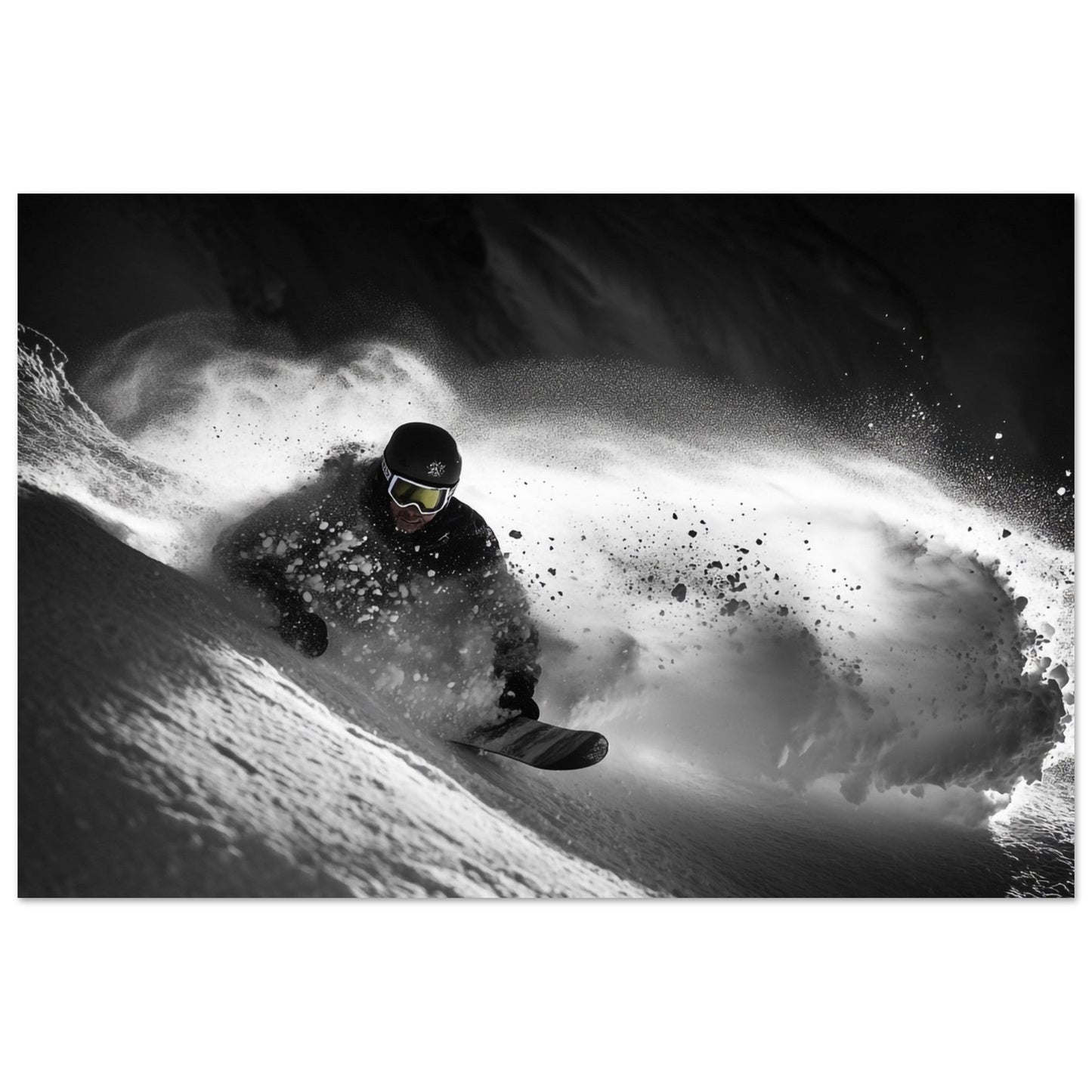 Vente Photo d'un skieur dans la poudre - Noir & Blanc - Tableau photo paysage IA