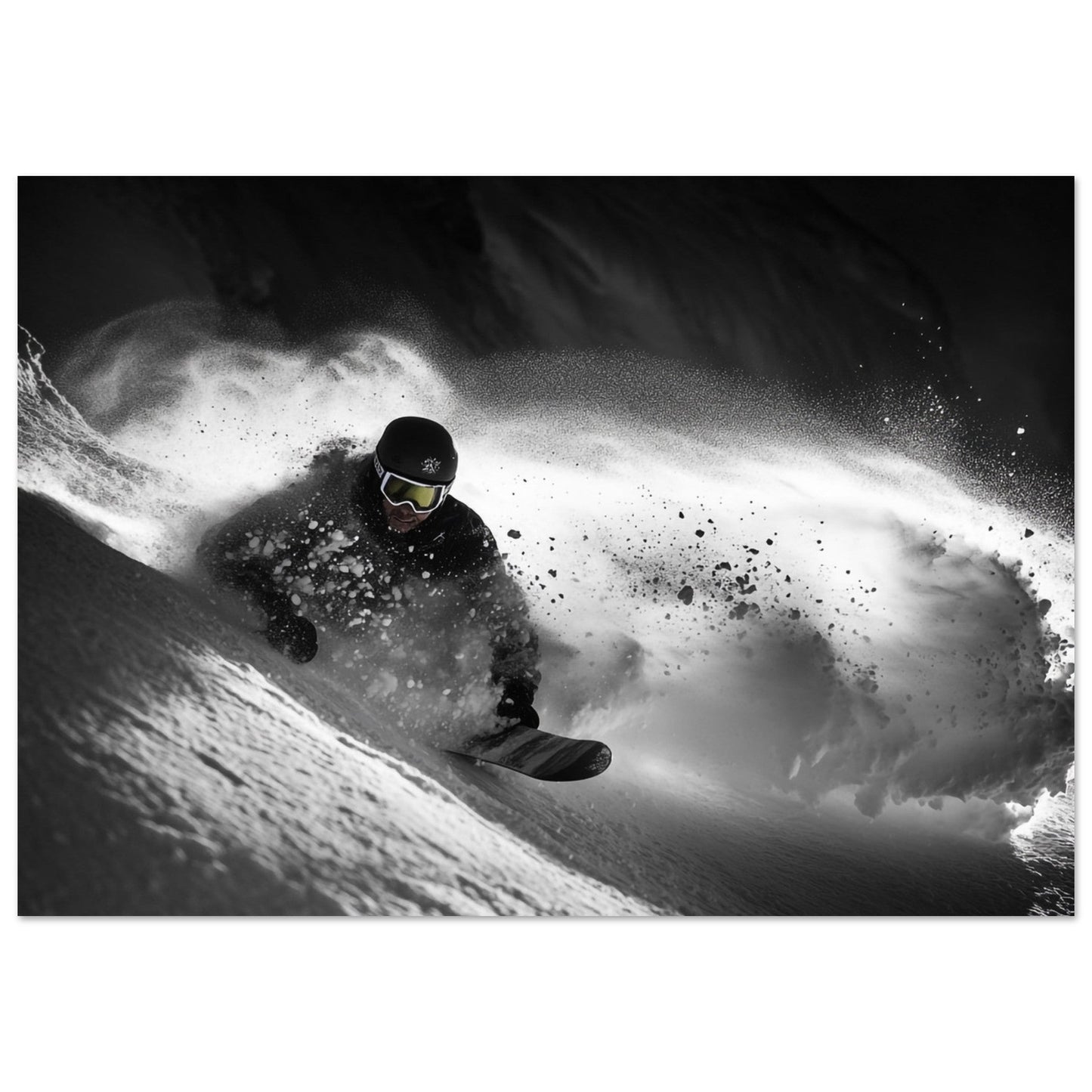 Vente Photo d'un skieur dans la poudre - Noir & Blanc - Tableau photo paysage IA