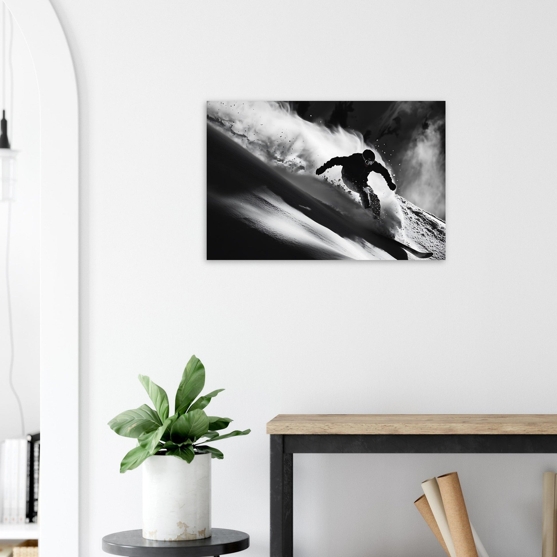 Vente Photo d'un skieur dans la poudre - Noir & Blanc - Tableau photo paysage IA