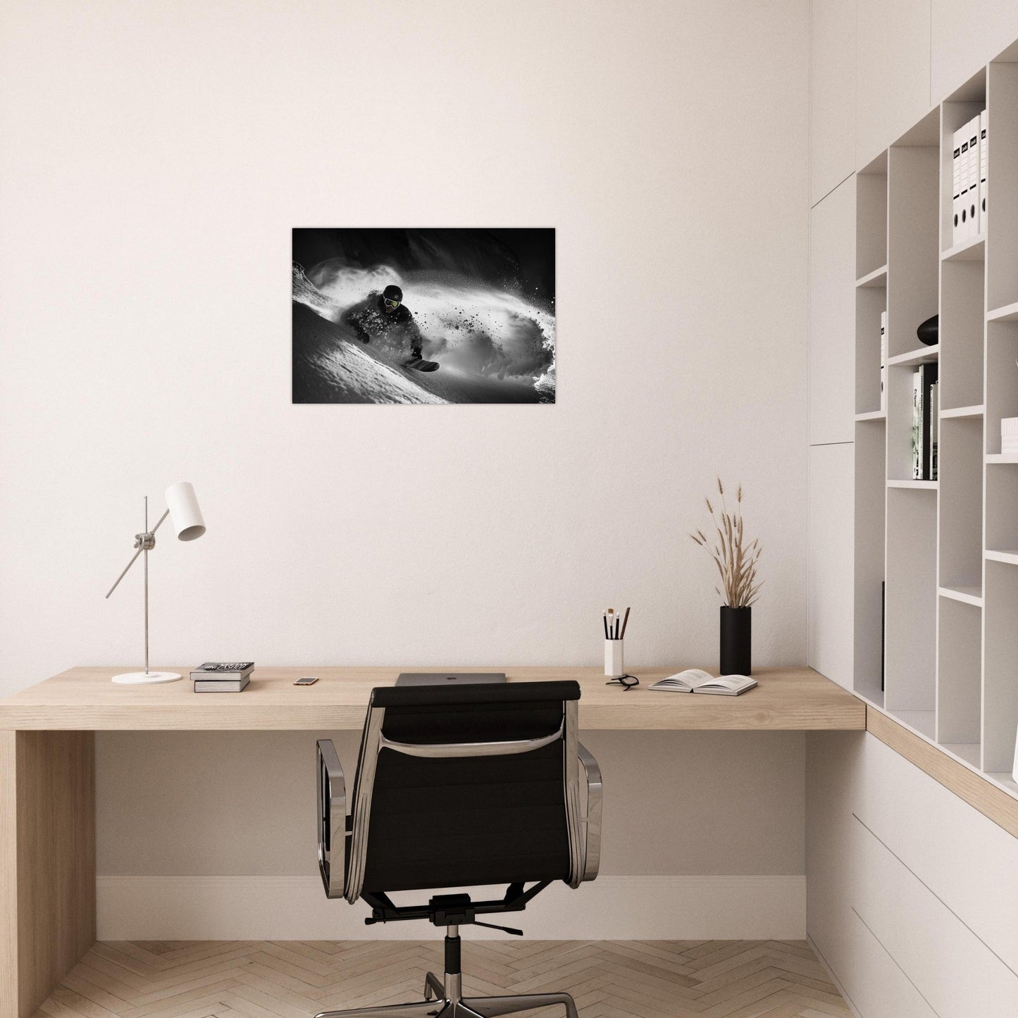 Vente Photo d'un skieur dans la poudre - Noir & Blanc - Tableau photo paysage IA