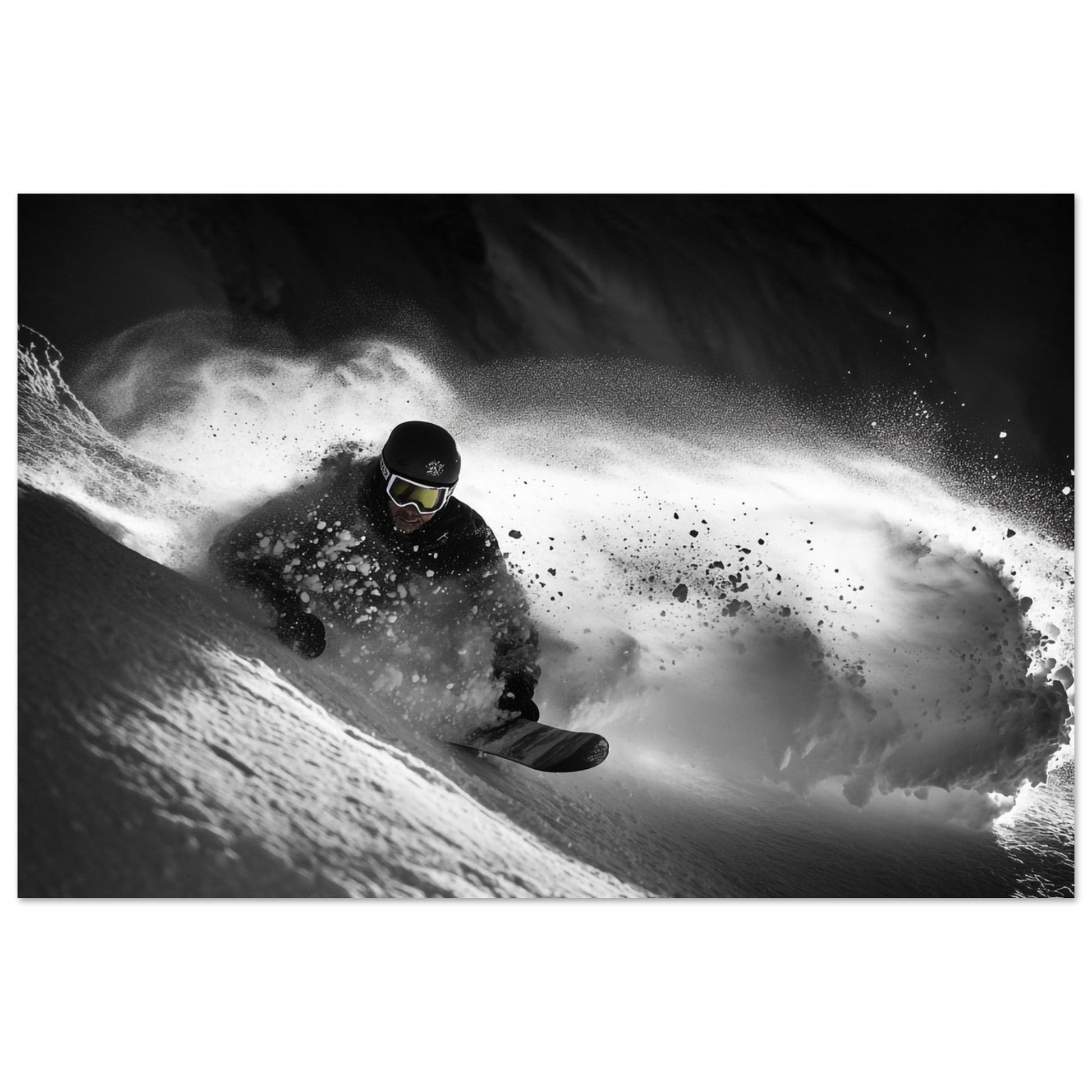 Vente Photo d'un skieur dans la poudre - Noir & Blanc - Tableau photo paysage IA