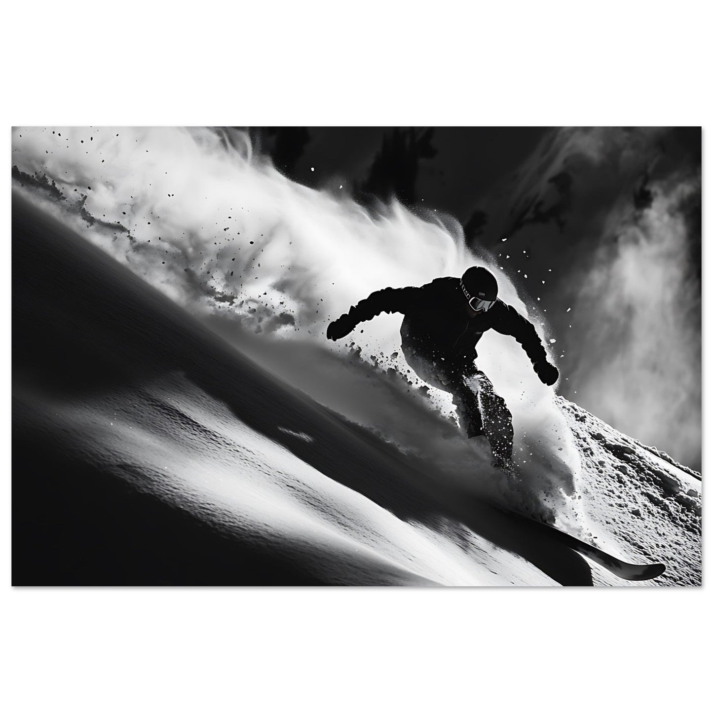 Vente Photo d'un skieur dans la poudre - Noir & Blanc - Tableau photo paysage IA