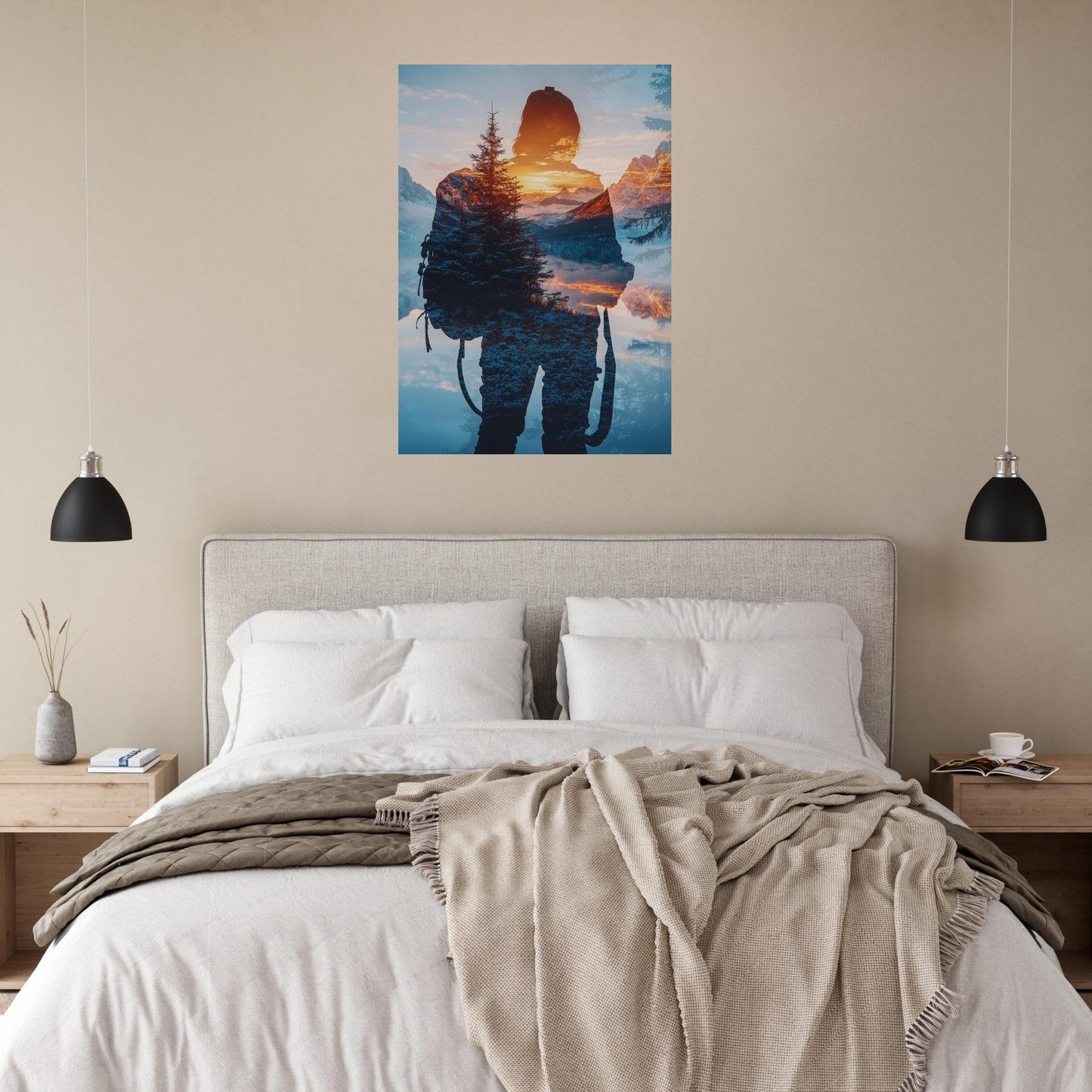 Vente Photo fusion : randonneur, montagne et coucher de soleil - Print Tableau photo alu montagne