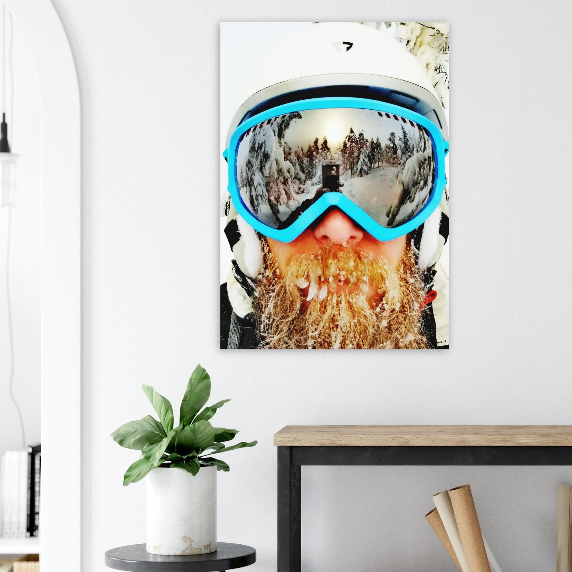 Vente Photo reflet paysage neige dans masque de ski - Tableau photo alu montagne