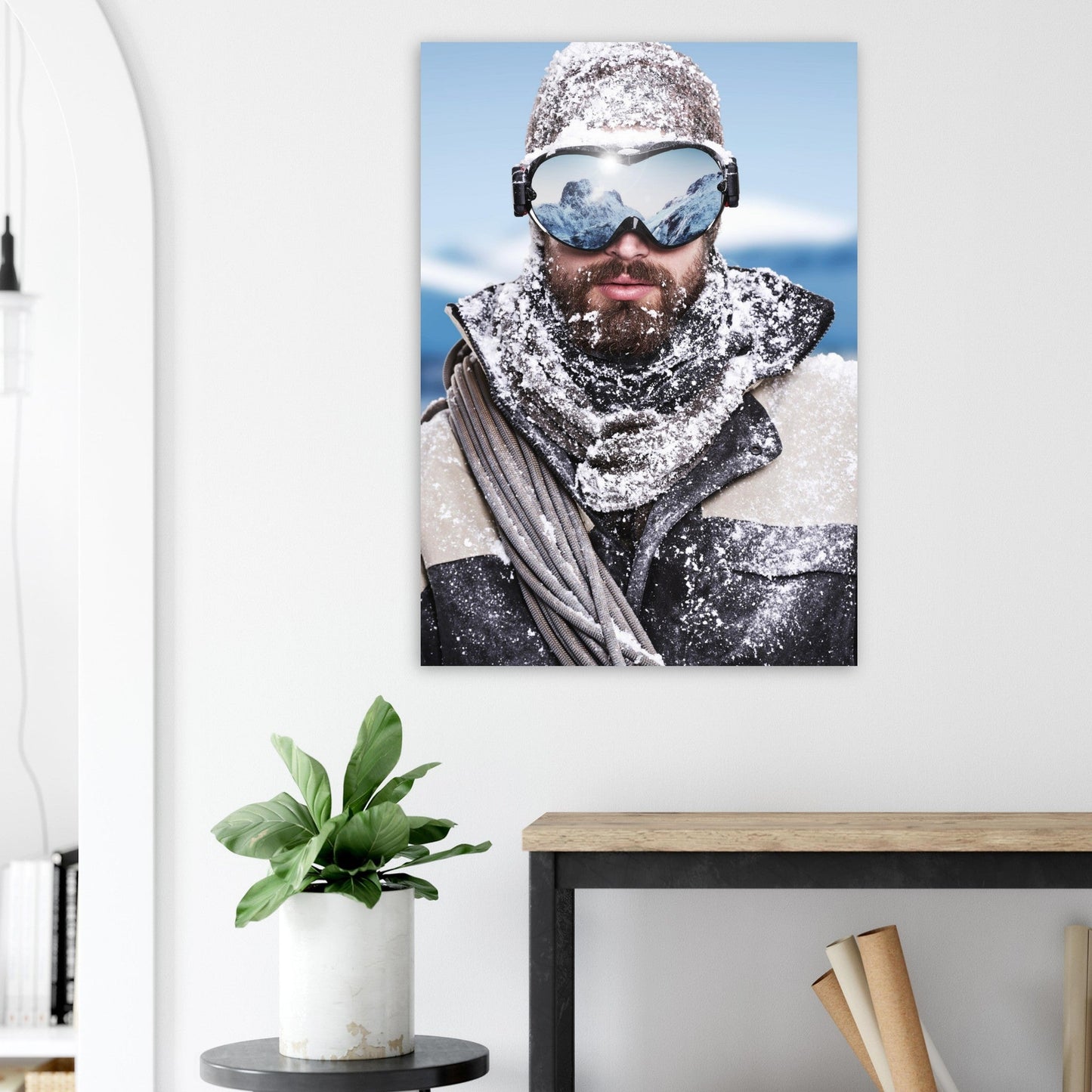 Vente Photo reflet paysage neige dans masque de ski - Tableau photo alu montagne