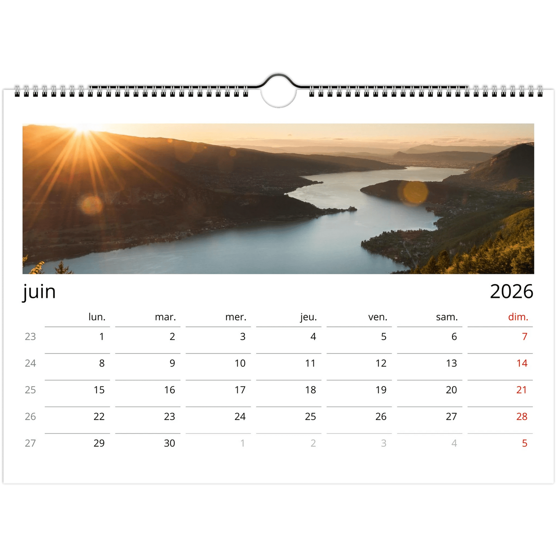 Tableau photo Calendriers muraux 2026 (Europe et Reste du monde) — tirage aluminium Dibond mat, fabrication française, prêt à accrocher