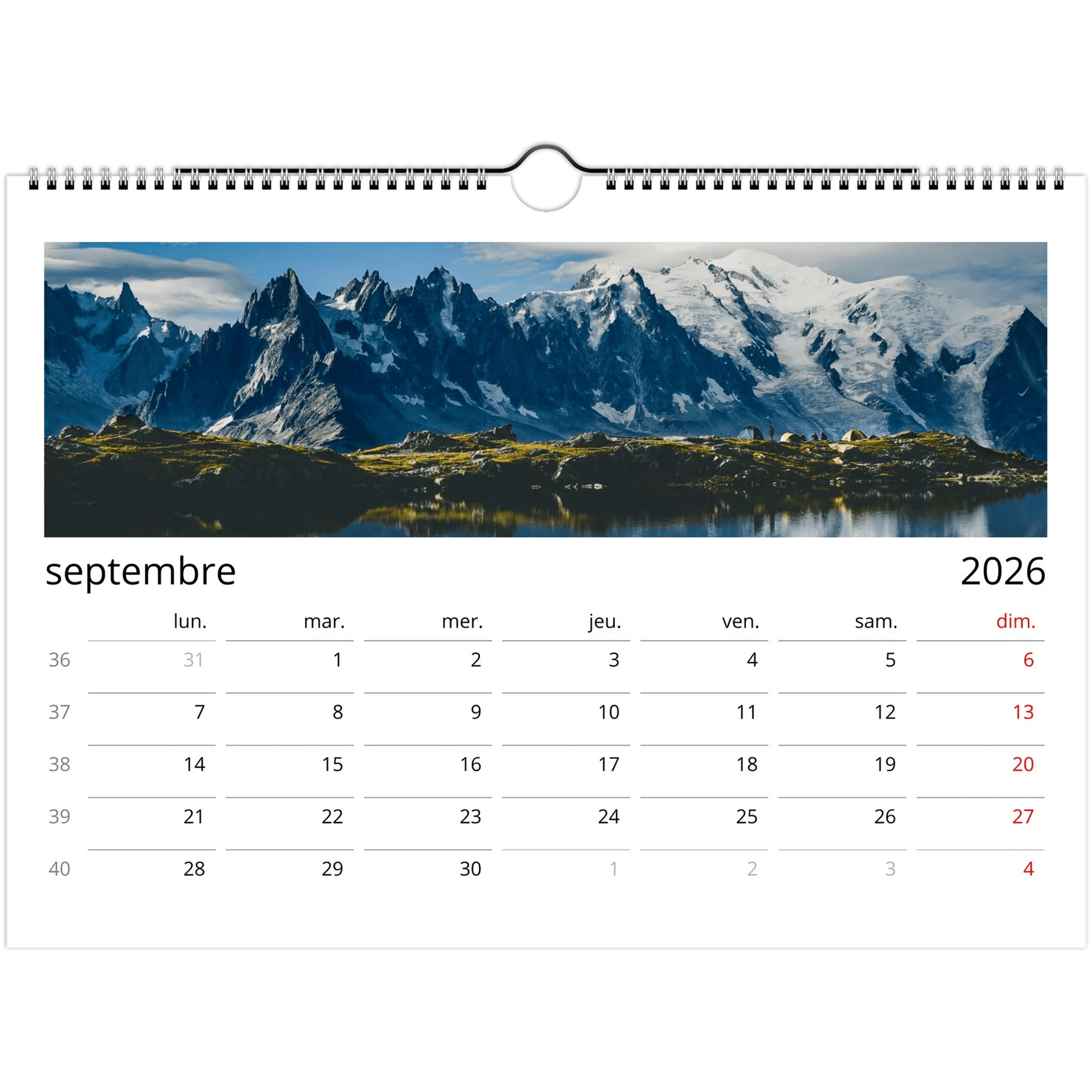 Tableau photo Calendriers muraux 2026 (Europe et Reste du monde) — tirage aluminium Dibond mat, fabrication française, prêt à accrocher