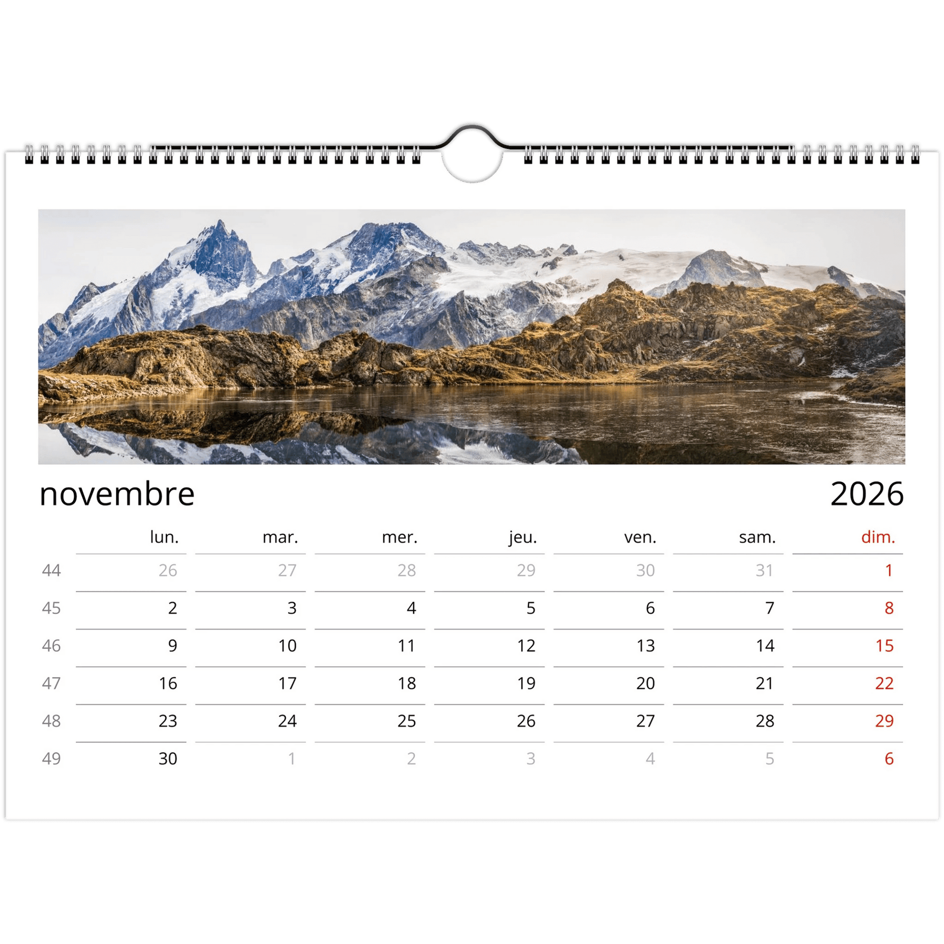 Tableau photo Calendriers muraux 2026 (Europe et Reste du monde) — tirage aluminium Dibond mat, fabrication française, prêt à accrocher