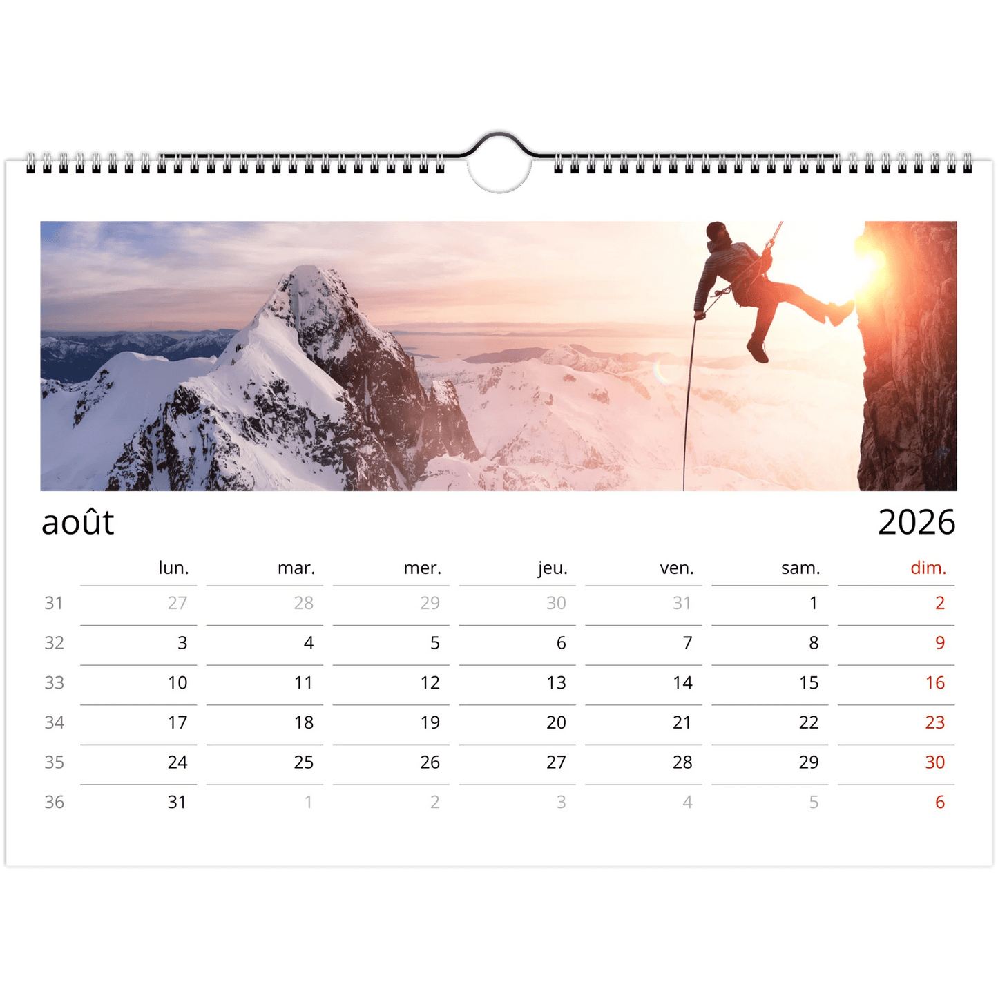 Tableau photo Calendriers muraux 2026 (Europe et Reste du monde) — tirage aluminium Dibond mat, fabrication française, prêt à accrocher
