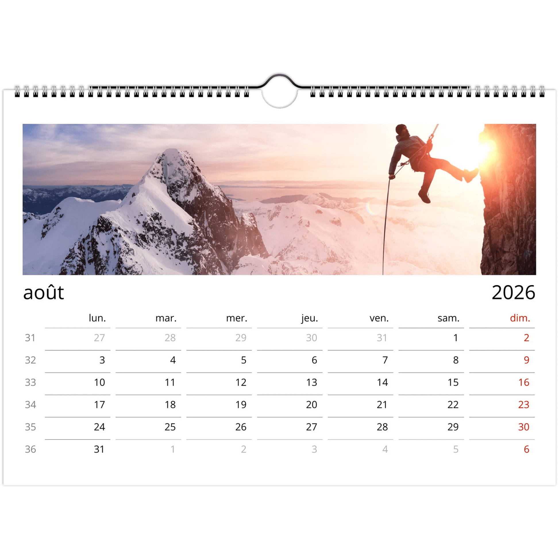 Tableau photo Calendriers muraux 2026 (Europe et Reste du monde) — tirage aluminium Dibond mat, fabrication française, prêt à accrocher