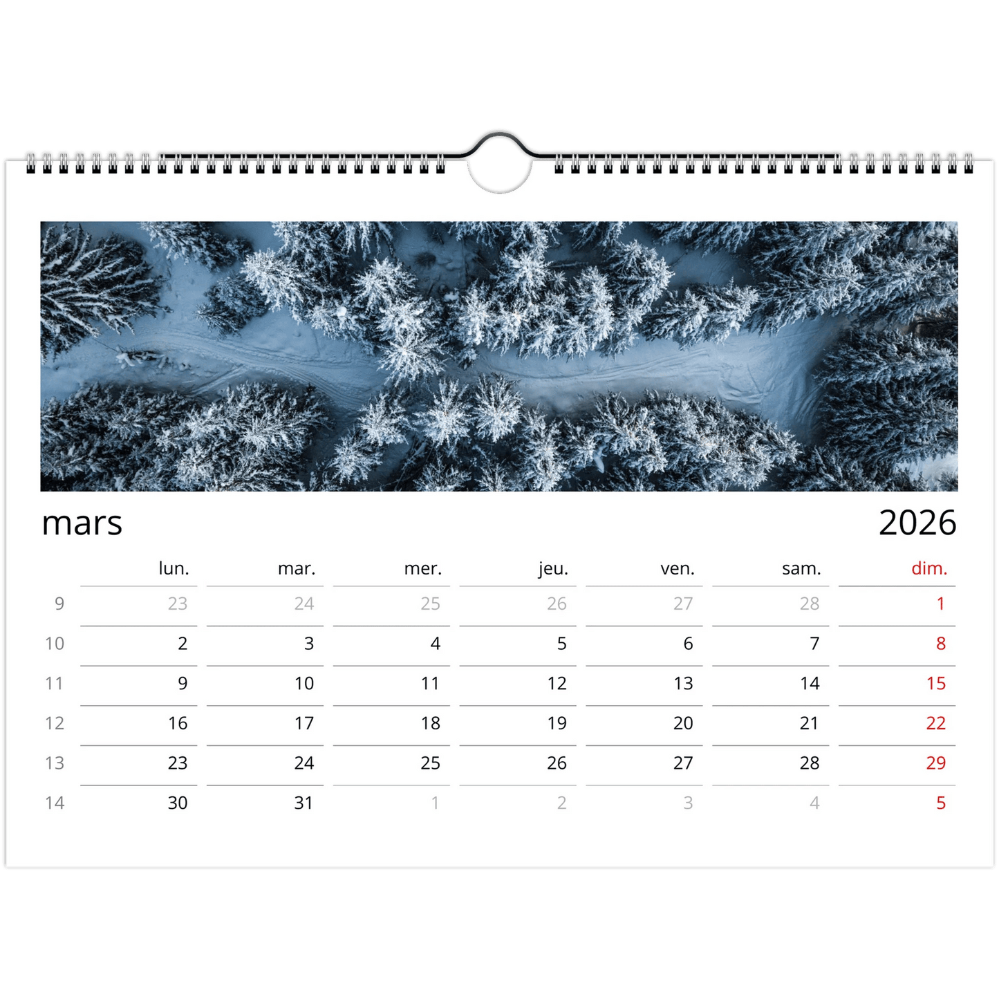 Tableau photo Calendriers muraux 2026 (Europe et Reste du monde) — tirage aluminium Dibond mat, fabrication française, prêt à accrocher