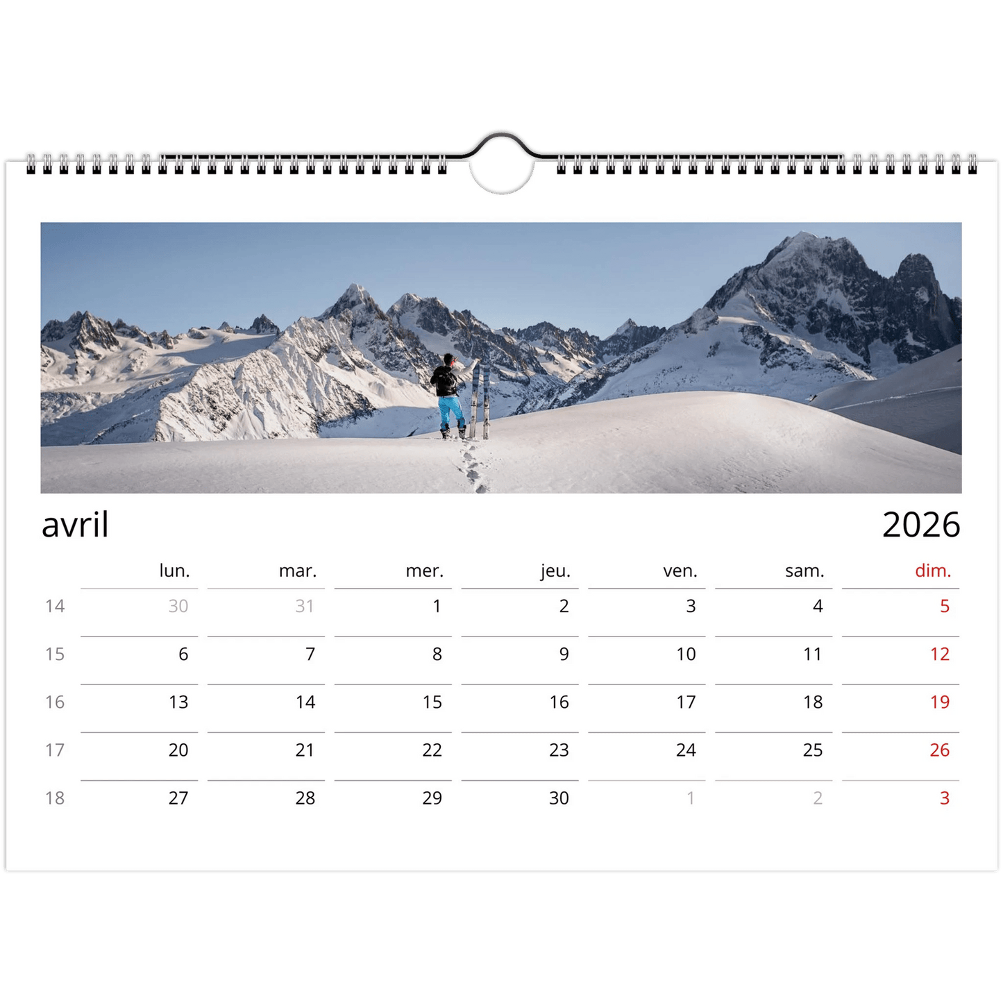 Tableau photo Calendriers muraux 2026 (Europe et Reste du monde) — tirage aluminium Dibond mat, fabrication française, prêt à accrocher