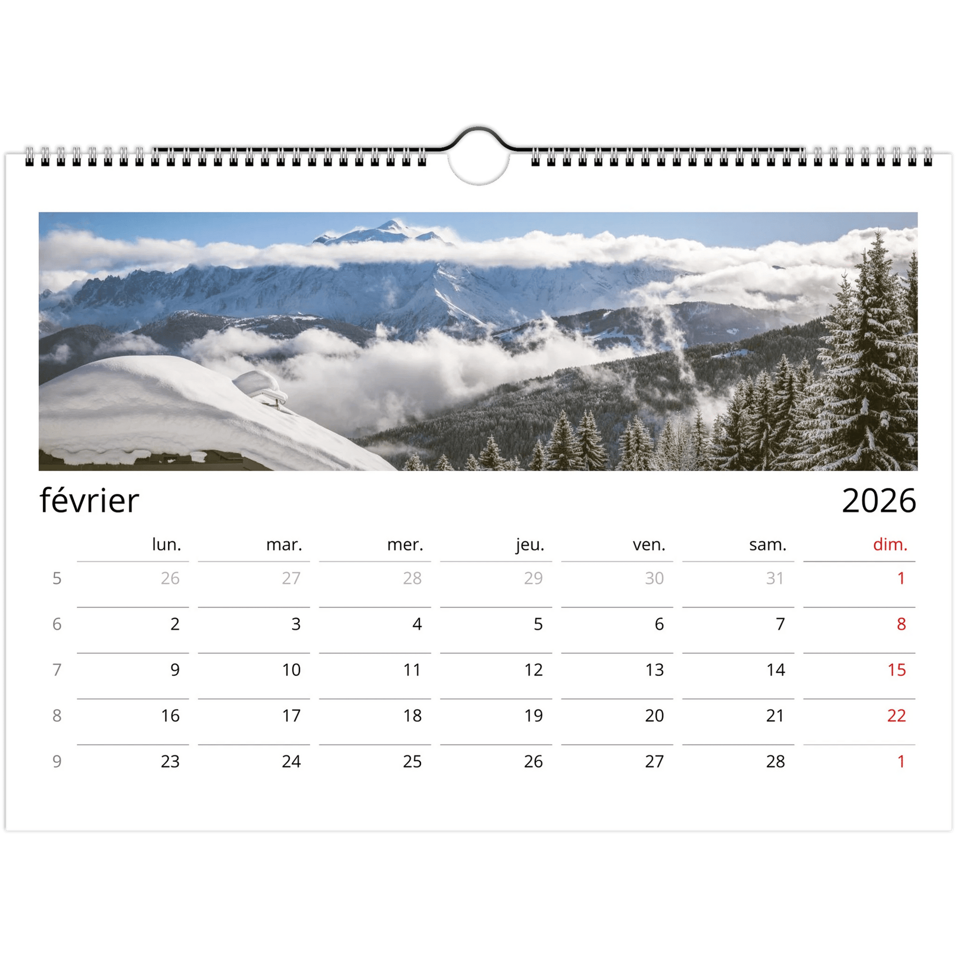 Tableau photo Calendriers muraux 2026 (Europe et Reste du monde) — tirage aluminium Dibond mat, fabrication française, prêt à accrocher