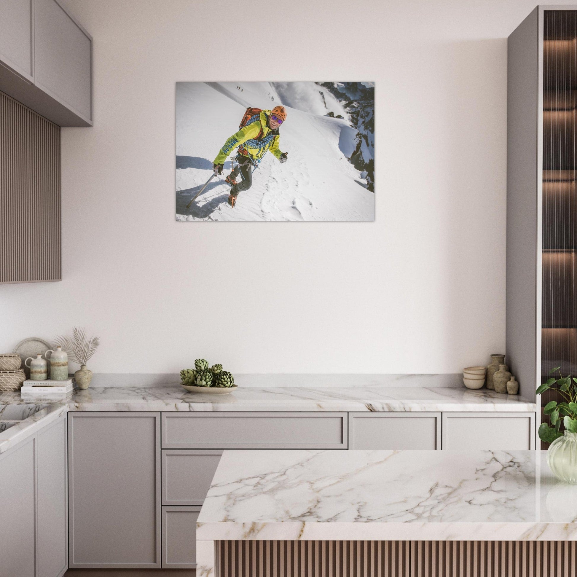 Tableau photo Photo d'Alpiniste en ascension, plateau des Rouies (Écrins) — tirage aluminium Dibond mat, fabrication française, prêt à accrocher