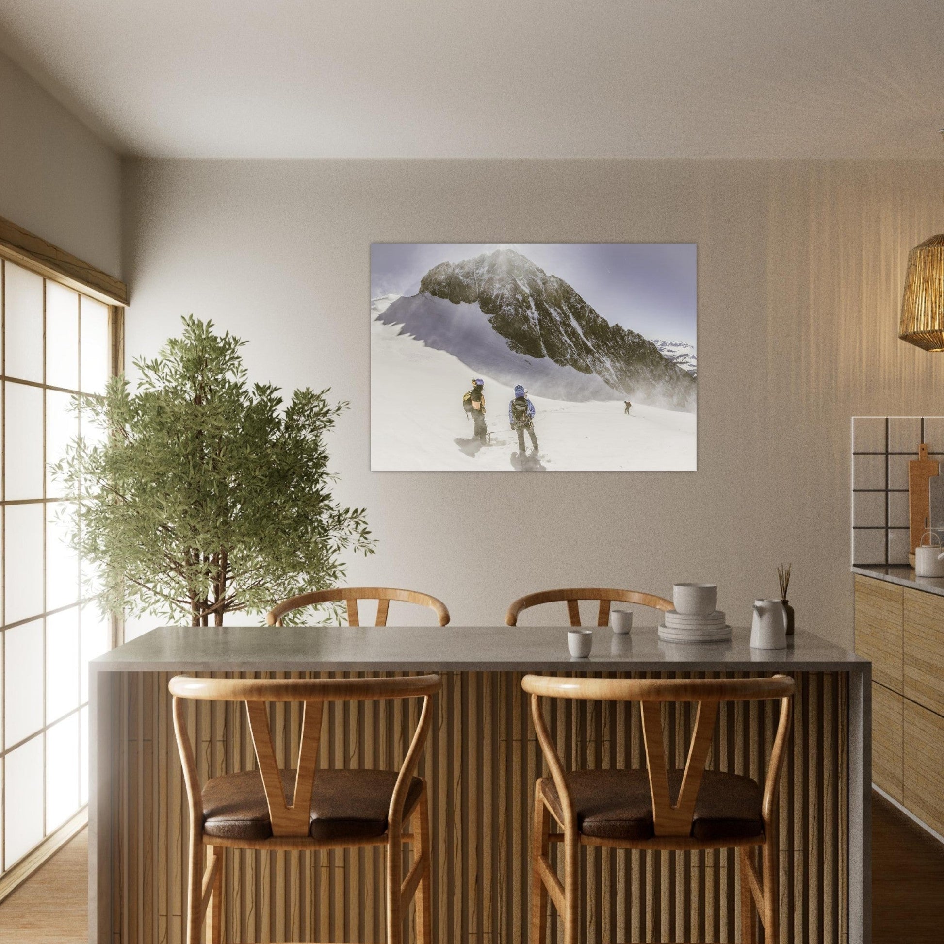 Tableau photo Photo d'Alpinistes vers le plateau des Rouies — Écrins — tirage aluminium Dibond mat, fabrication française, prêt à accrocher
