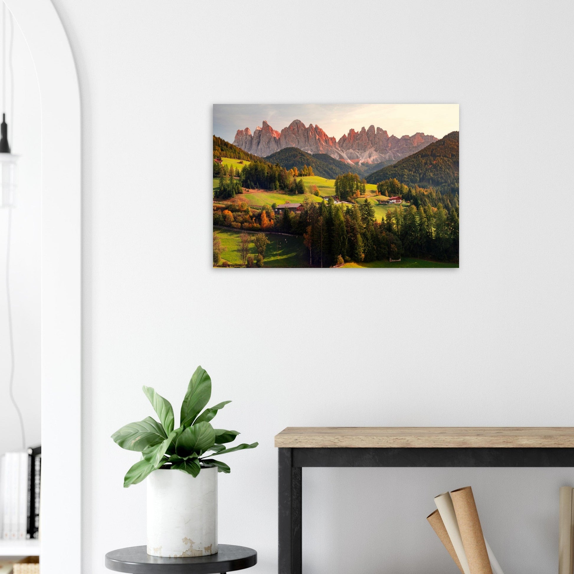 Tableau photo Photo de Funes, Trentin - Haut - Adige, Italie 1 — tirage aluminium Dibond mat, fabrication française, prêt à accrocher