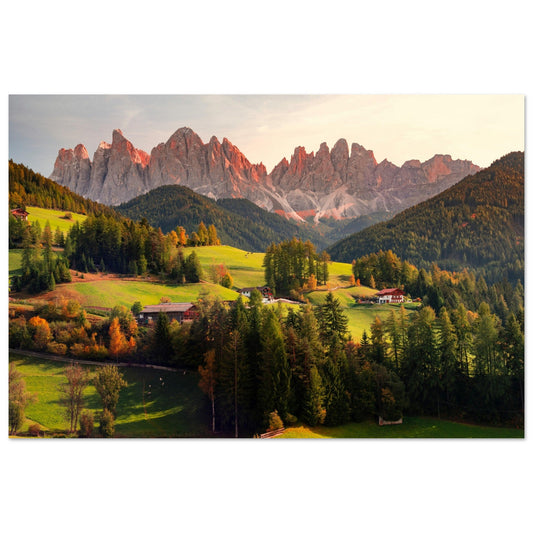 Tableau photo Photo de Funes, Trentin - Haut - Adige, Italie 1 — tirage aluminium Dibond mat, fabrication française, prêt à accrocher