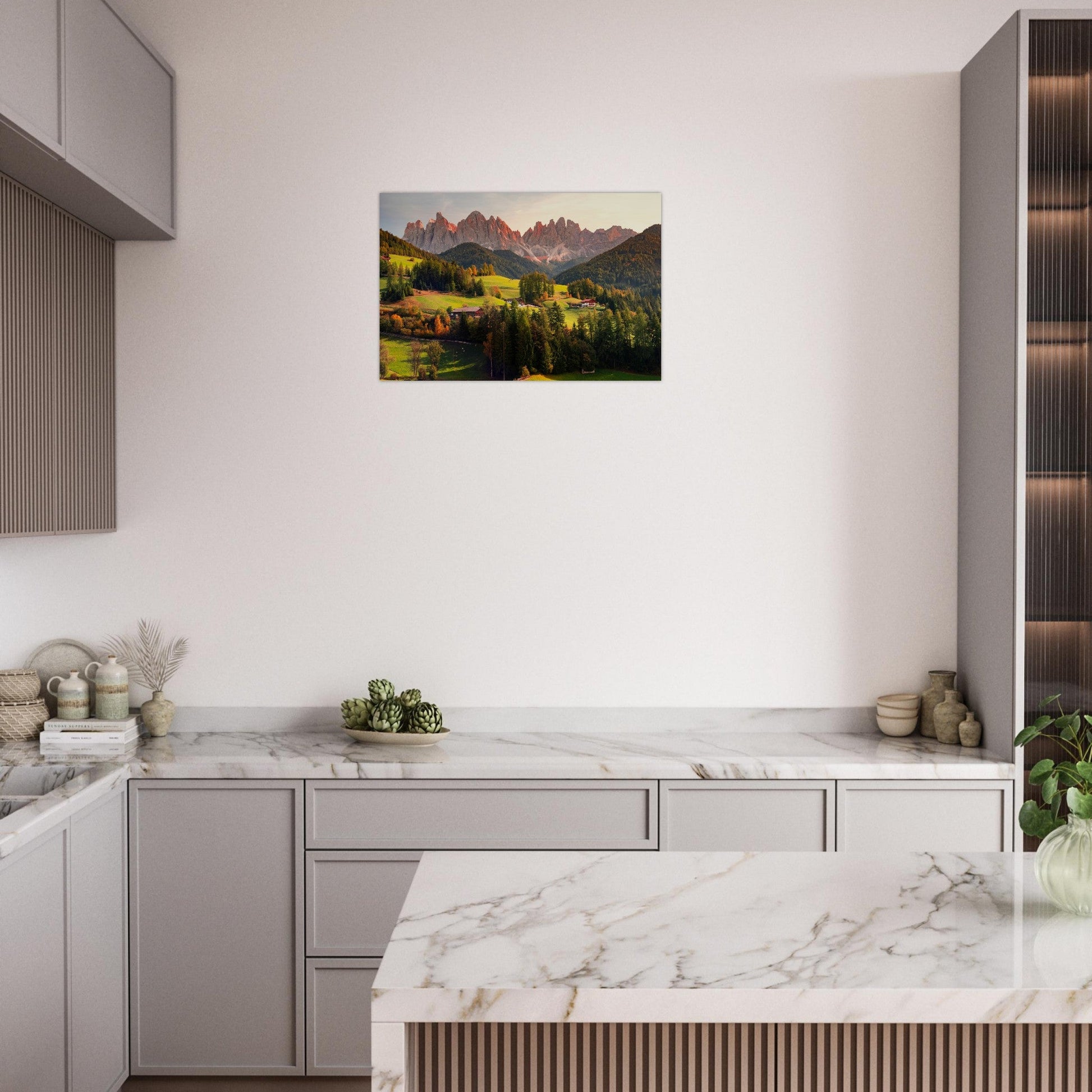 Tableau photo Photo de Funes, Trentin - Haut - Adige, Italie 1 — tirage aluminium Dibond mat, fabrication française, prêt à accrocher