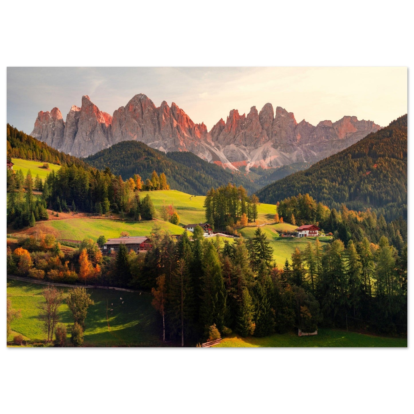 Tableau photo Photo de Funes, Trentin - Haut - Adige, Italie 1 — tirage aluminium Dibond mat, fabrication française, prêt à accrocher