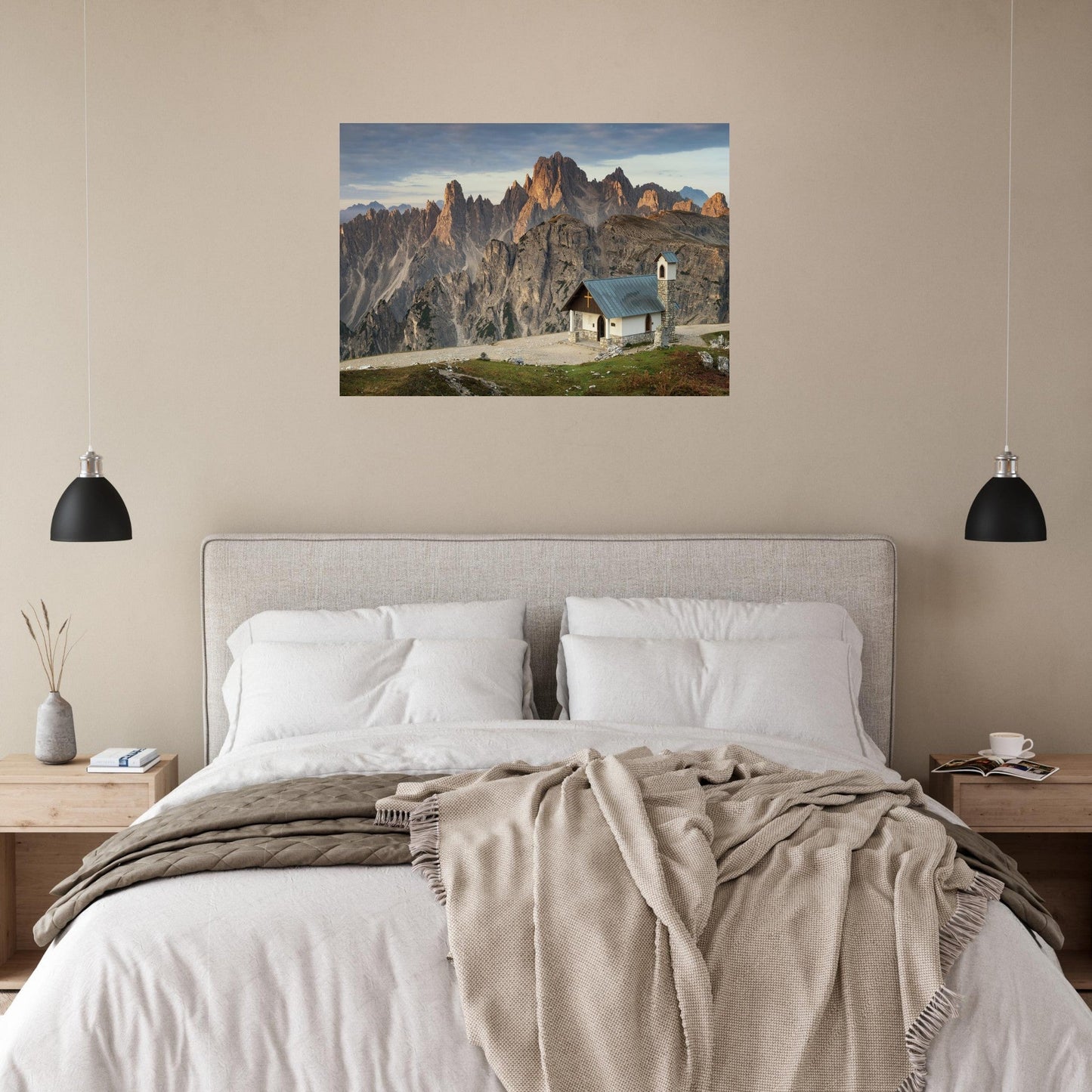 Tableau photo Photo de la Chapelle des Alpins & Cadini — Dolomites — tirage aluminium Dibond mat, fabrication française, prêt à accrocher