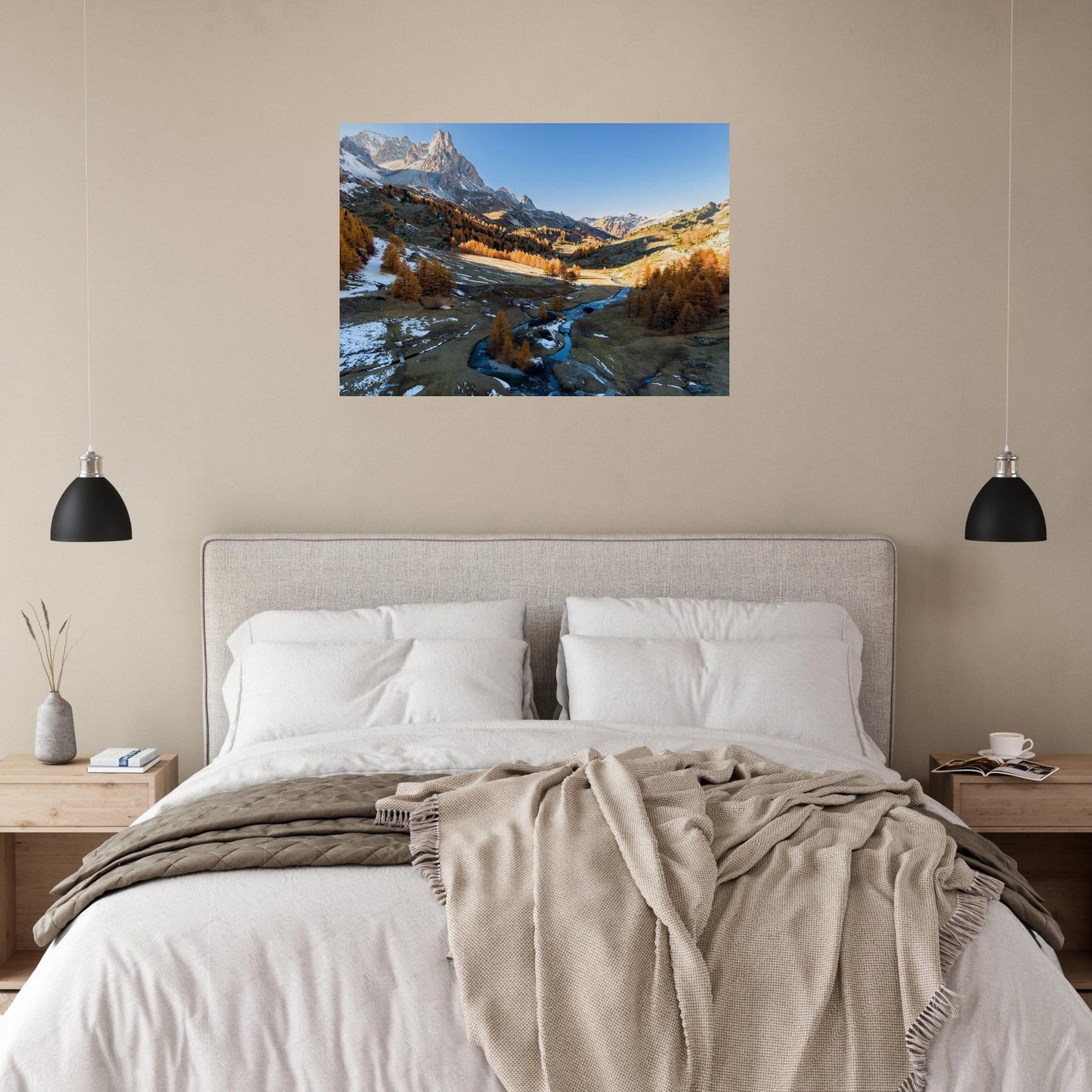 Tableau photo Photo de la Vallée de la Clarée — mélèzes & rivière (Alpes) — tirage aluminium Dibond mat, fabrication française, prêt à accrocher