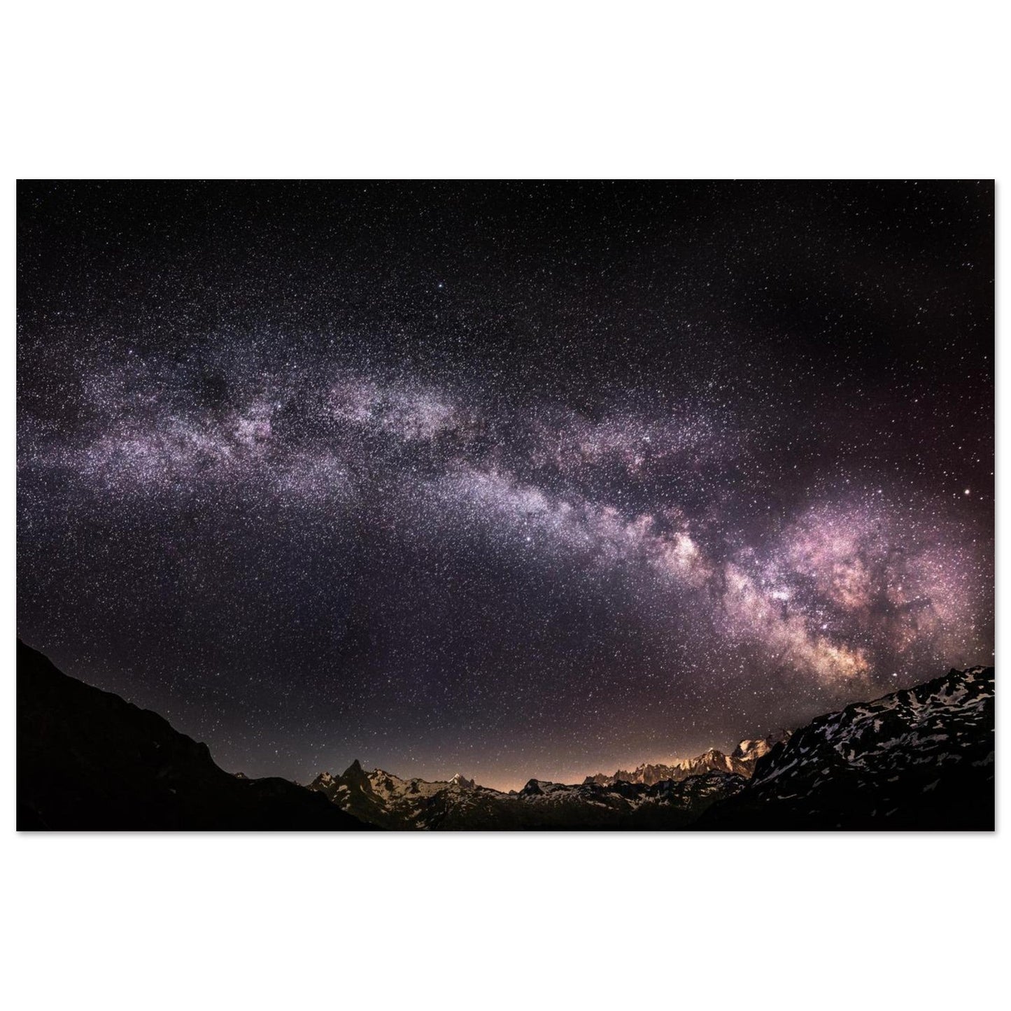 Tableau photo Photo de la Voie lactée — Mont Blanc & sommets alpins — tirage aluminium Dibond mat, fabrication française, prêt à accrocher