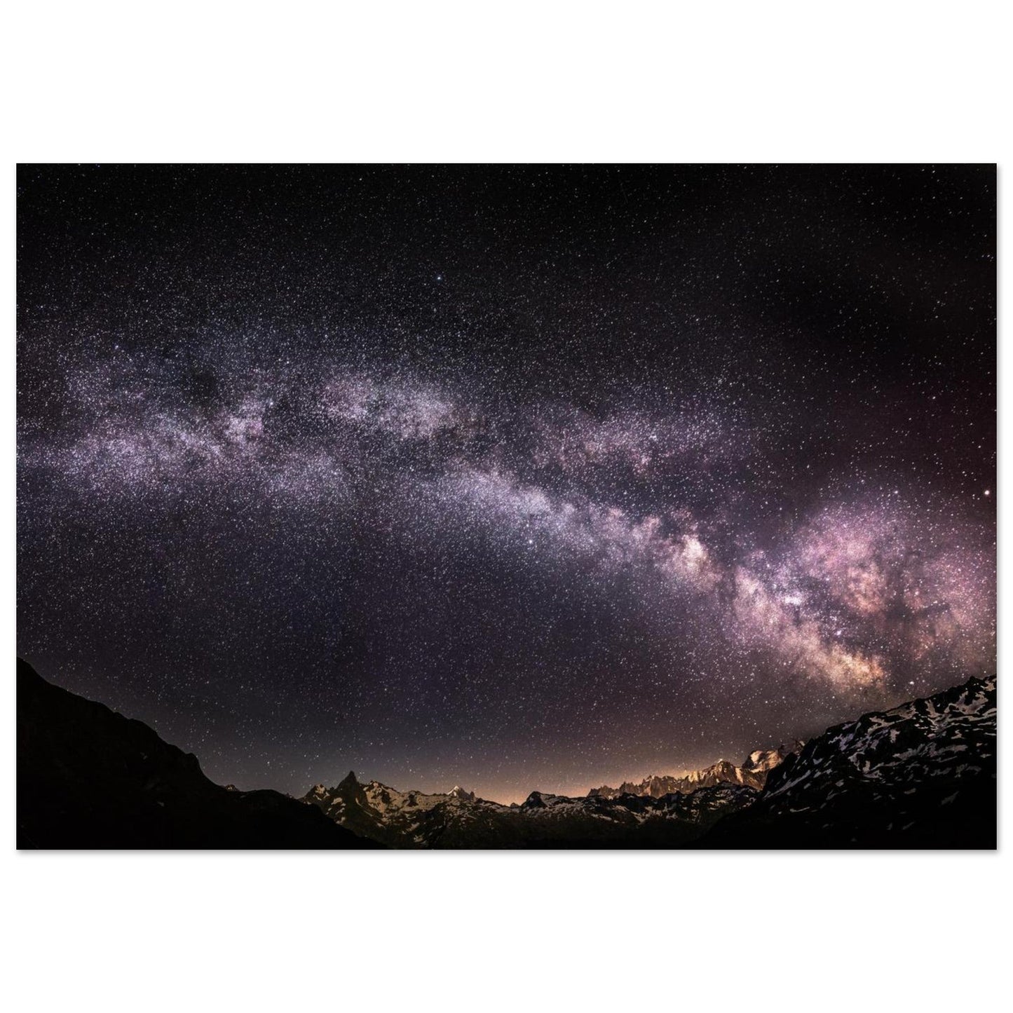 Tableau photo Photo de la Voie lactée — Mont Blanc & sommets alpins — tirage aluminium Dibond mat, fabrication française, prêt à accrocher