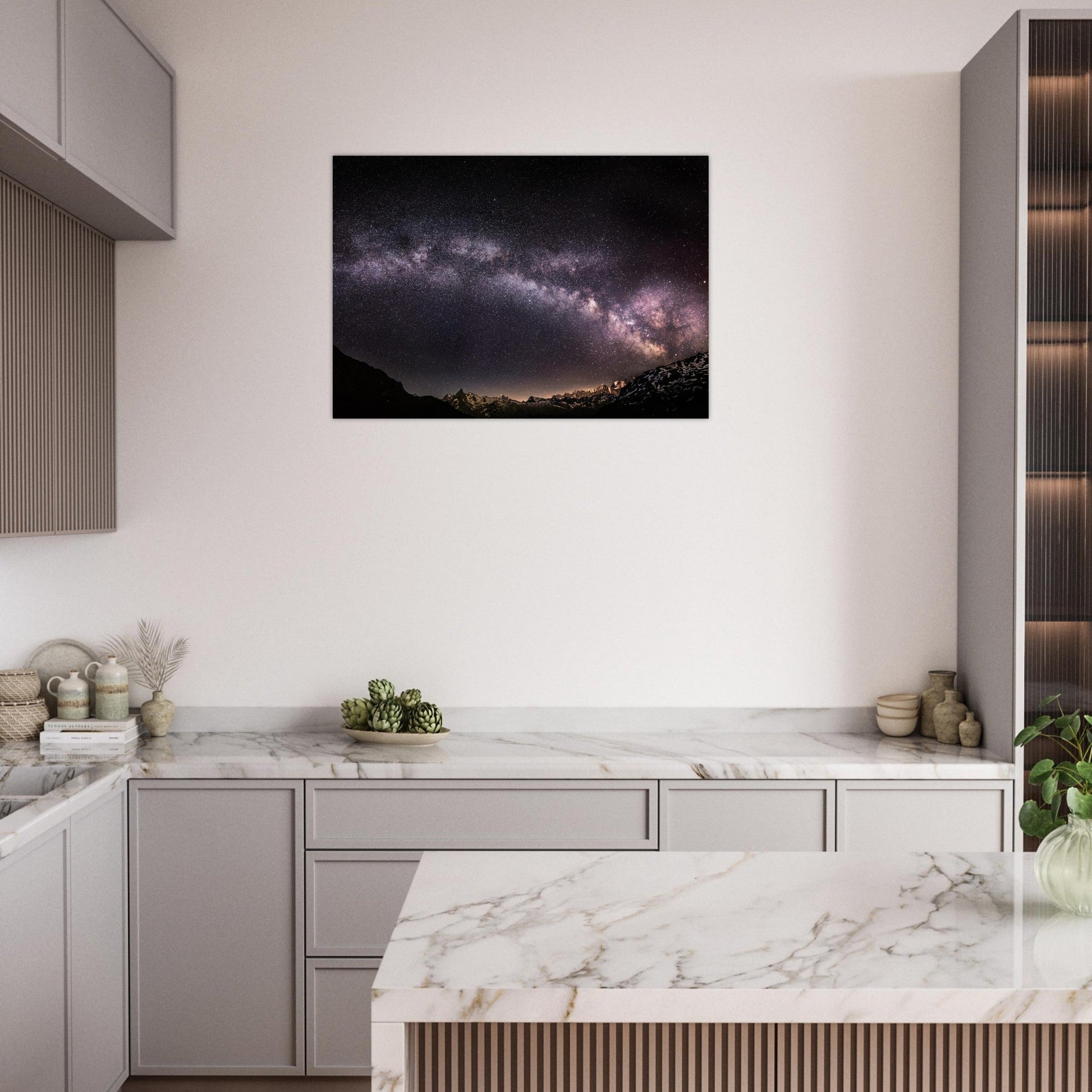 Tableau photo Photo de la Voie lactée — Mont Blanc & sommets alpins — tirage aluminium Dibond mat, fabrication française, prêt à accrocher
