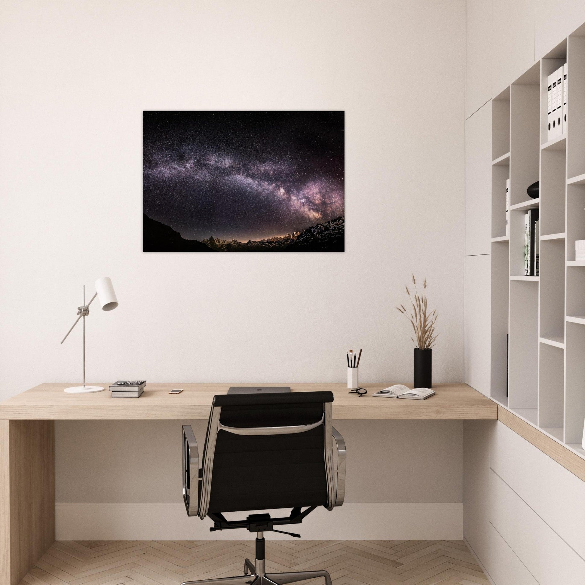 Tableau photo Photo de la Voie lactée — Mont Blanc & sommets alpins — tirage aluminium Dibond mat, fabrication française, prêt à accrocher