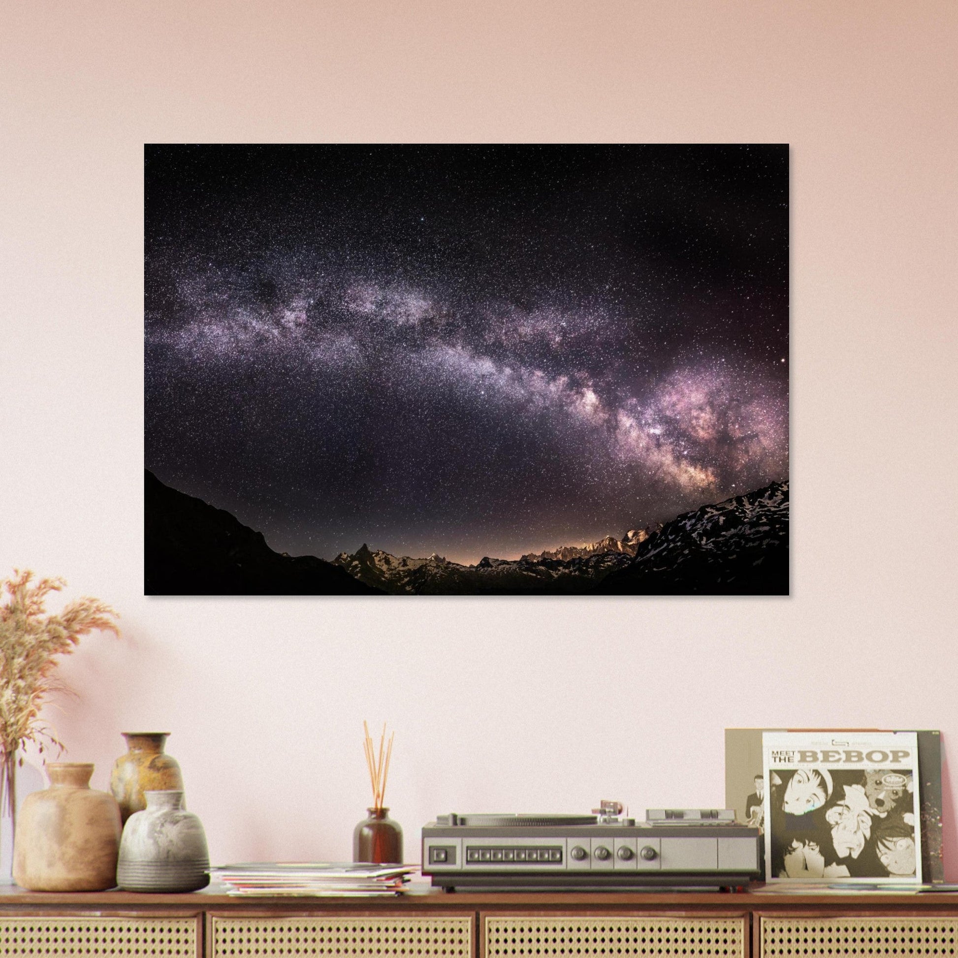Tableau photo Photo de la Voie lactée — Mont Blanc & sommets alpins — tirage aluminium Dibond mat, fabrication française, prêt à accrocher