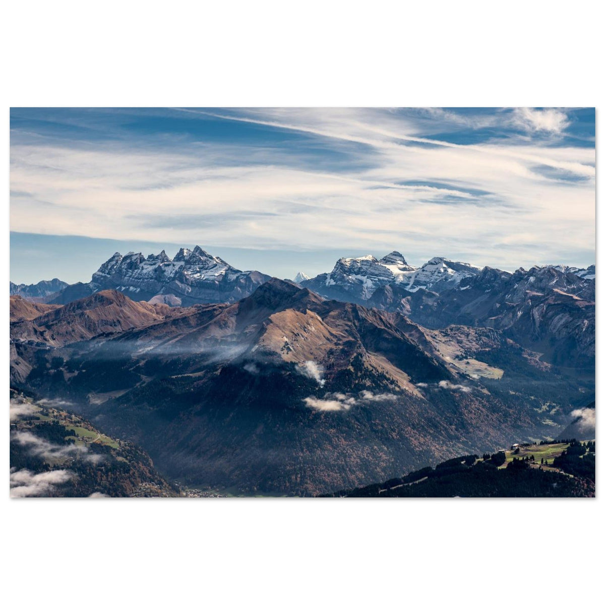 Tableau photo du Chablais — Mont de Grange, Dents du Midi & Diablerets sur aluminium Dibond mat, format 60 × 90 cm