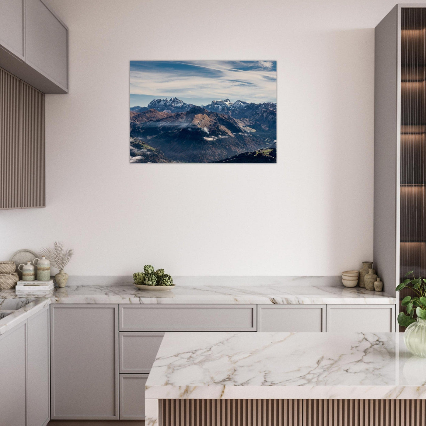 Simulation d’un tableau AluArtMountains dans un intérieur