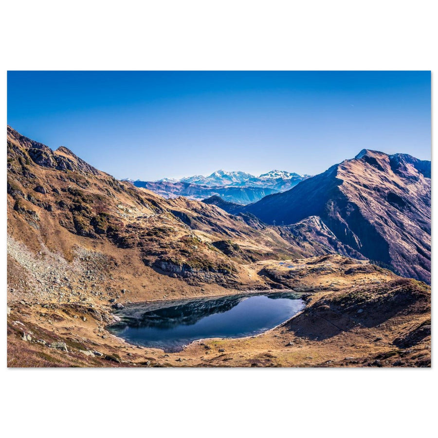 Tableau photo sur aluminium Dibond : Le Grand Arc — lac et Mont-Blanc (Savoie)