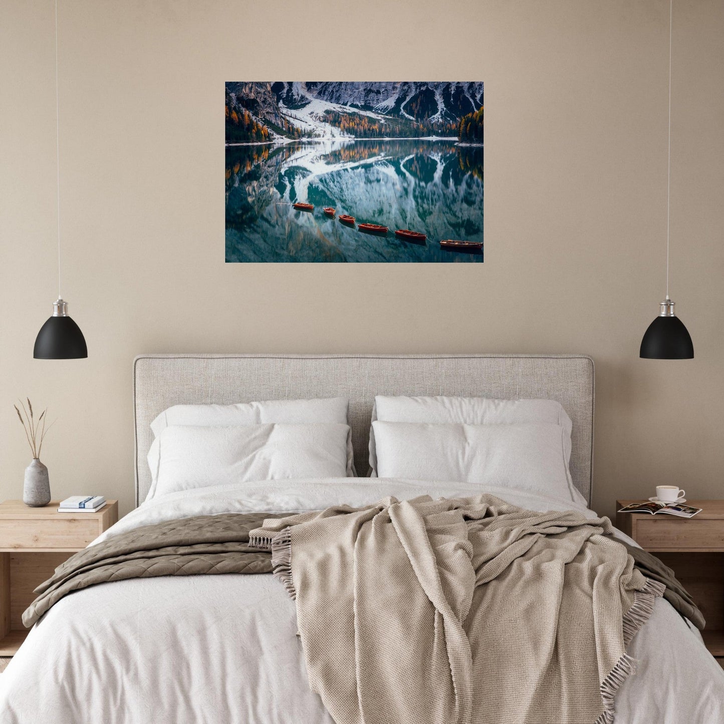 Tableau photo Photo du Lago di Braies — barques & reflets (Dolomites) — tirage aluminium Dibond mat, fabrication française, prêt à accrocher
