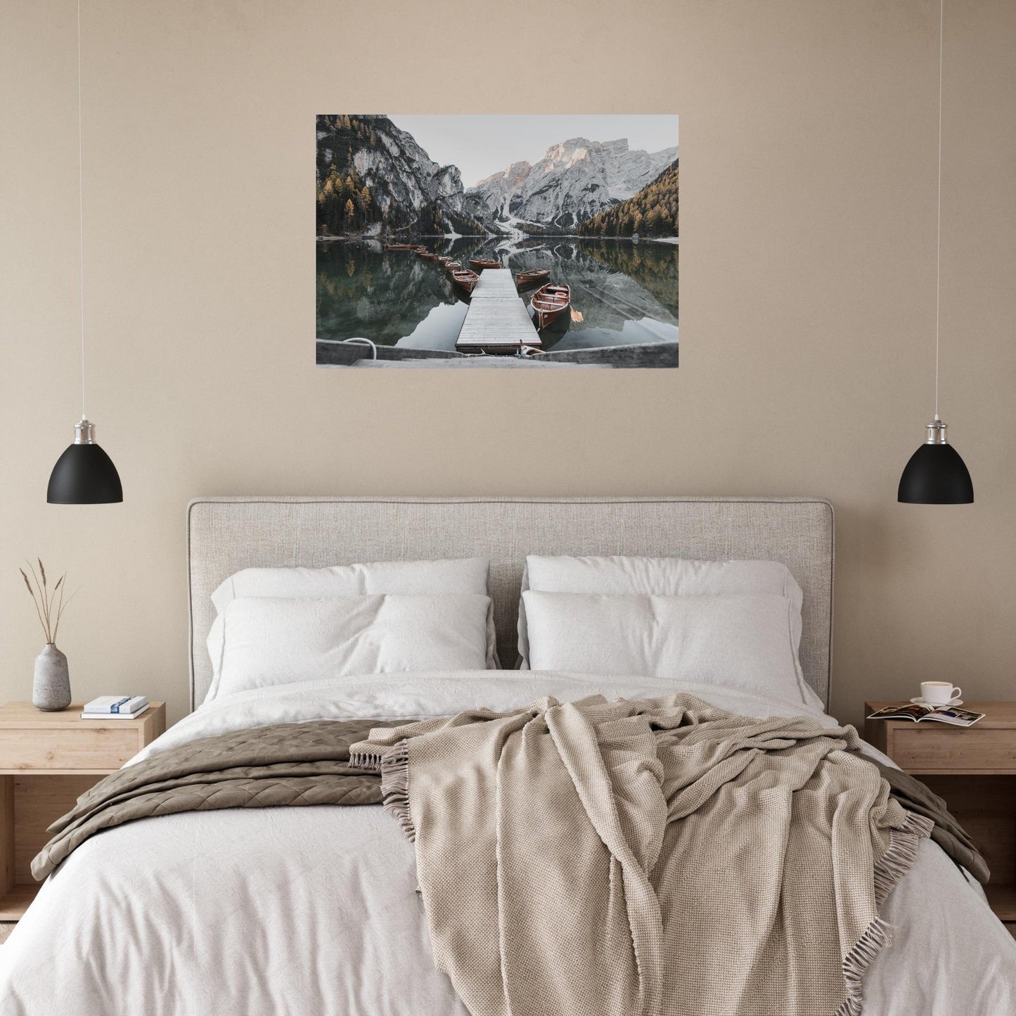 Tableau photo Photo du Lago di Braies — ponton & barques (Dolomites) — tirage aluminium Dibond mat, fabrication française, prêt à accrocher