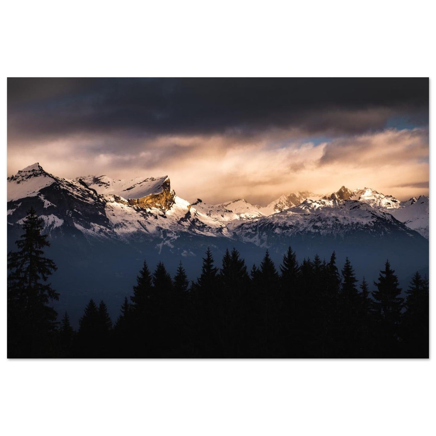 Tableau photo Photo du Massif des Fiz & Aiguille de Varan au couchant — tirage aluminium Dibond mat, fabrication française, prêt à accrocher