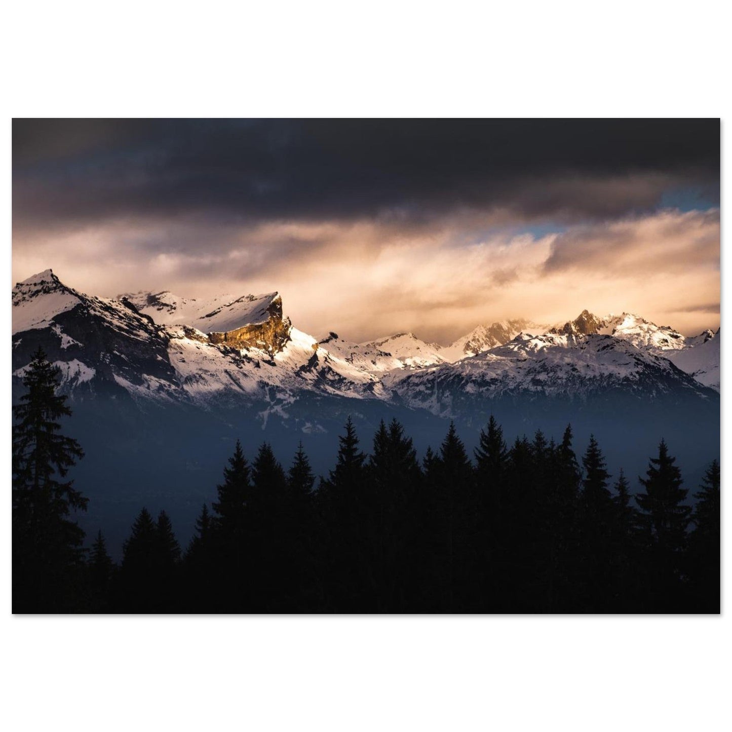 Tableau photo Photo du Massif des Fiz & Aiguille de Varan au couchant — tirage aluminium Dibond mat, fabrication française, prêt à accrocher