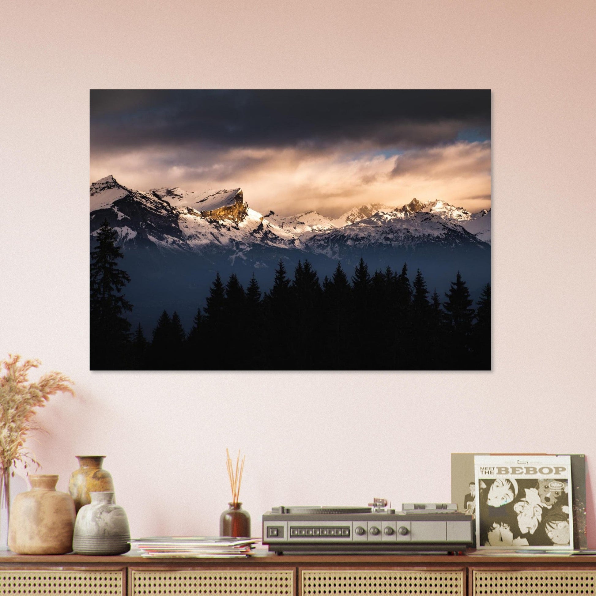 Tableau photo Photo du Massif des Fiz & Aiguille de Varan au couchant — tirage aluminium Dibond mat, fabrication française, prêt à accrocher