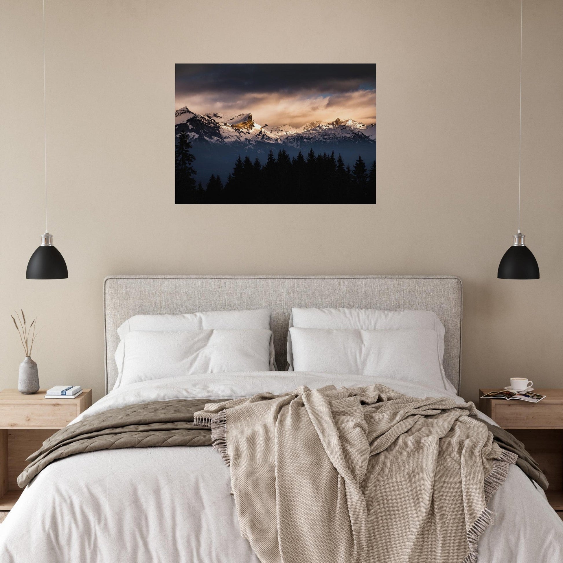 Tableau photo Photo du Massif des Fiz & Aiguille de Varan au couchant — tirage aluminium Dibond mat, fabrication française, prêt à accrocher