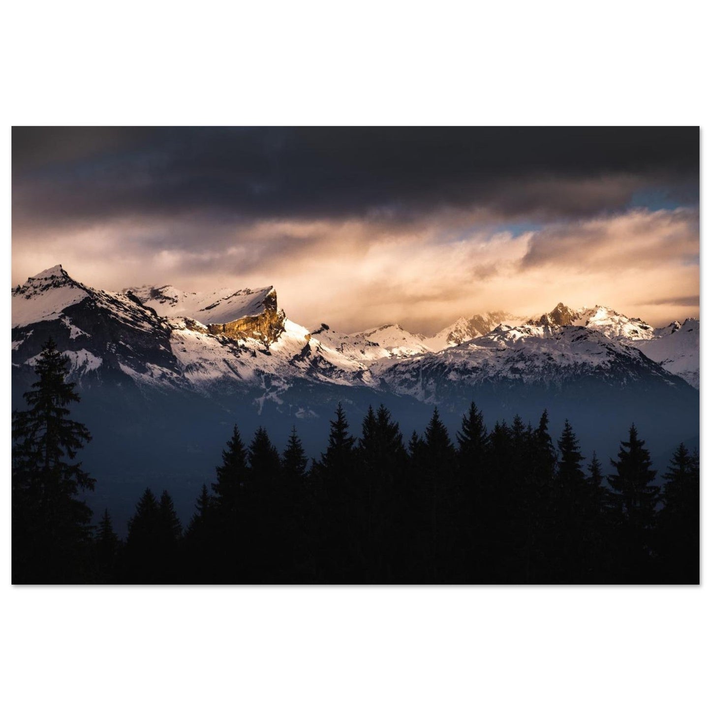 Tableau photo Photo du Massif des Fiz & Aiguille de Varan au couchant — tirage aluminium Dibond mat, fabrication française, prêt à accrocher