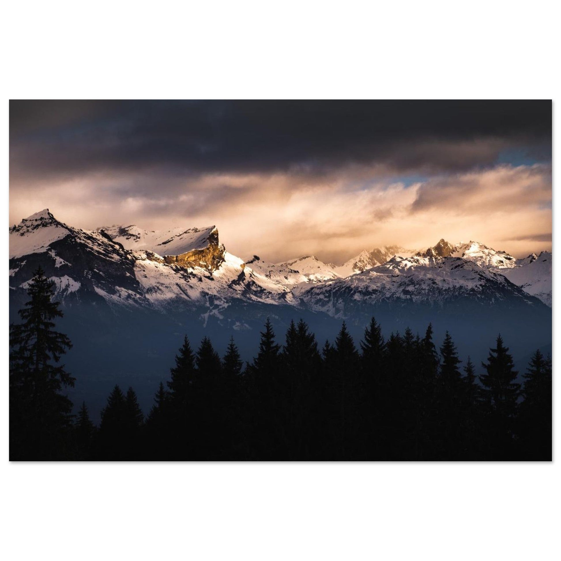 Tableau photo Photo du Massif des Fiz & Aiguille de Varan au couchant — tirage aluminium Dibond mat, fabrication française, prêt à accrocher