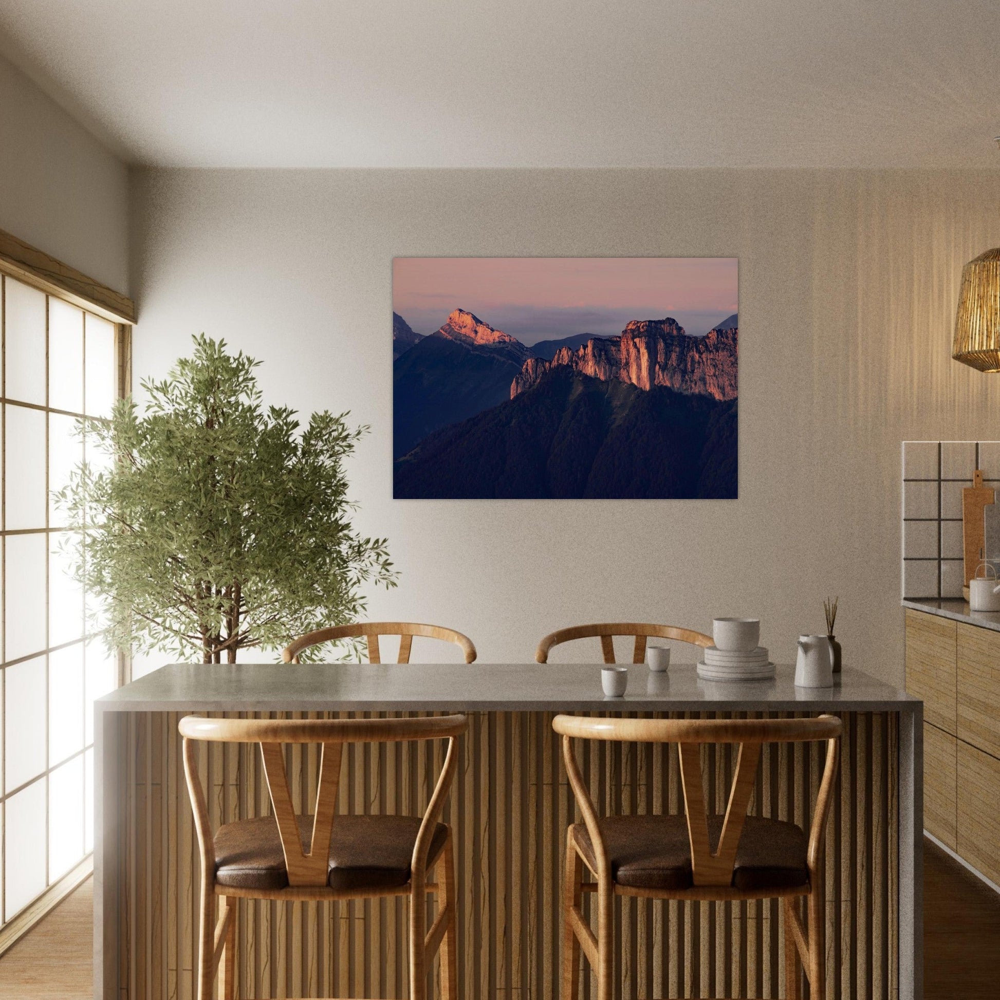 Tableau photo Photo du Rochers des Fiz & Aiguille de Varan — coucher de soleil — tirage aluminium Dibond mat, fabrication française, prêt à accrocher