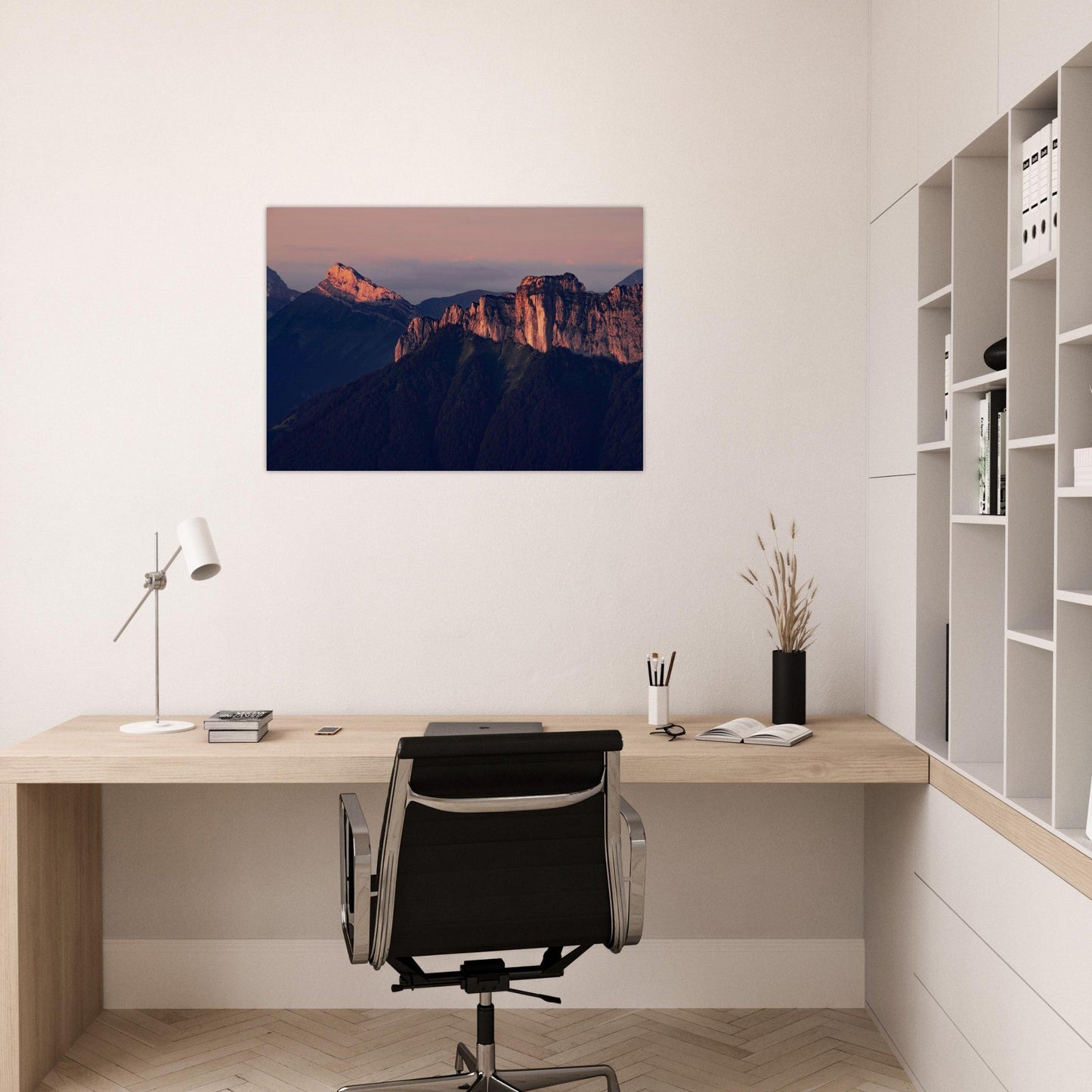 Tableau photo Photo du Rochers des Fiz & Aiguille de Varan — coucher de soleil — tirage aluminium Dibond mat, fabrication française, prêt à accrocher