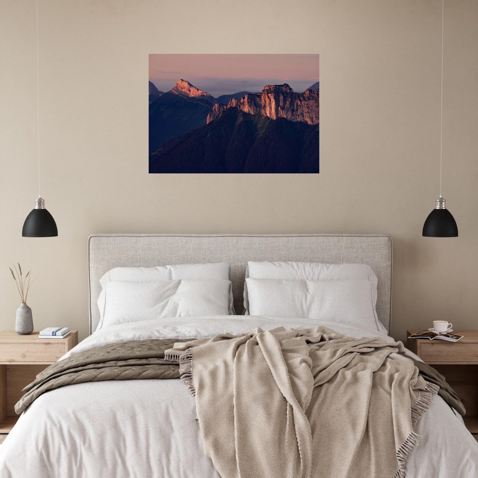 Tableau photo Photo du Rochers des Fiz & Aiguille de Varan — coucher de soleil — tirage aluminium Dibond mat, fabrication française, prêt à accrocher