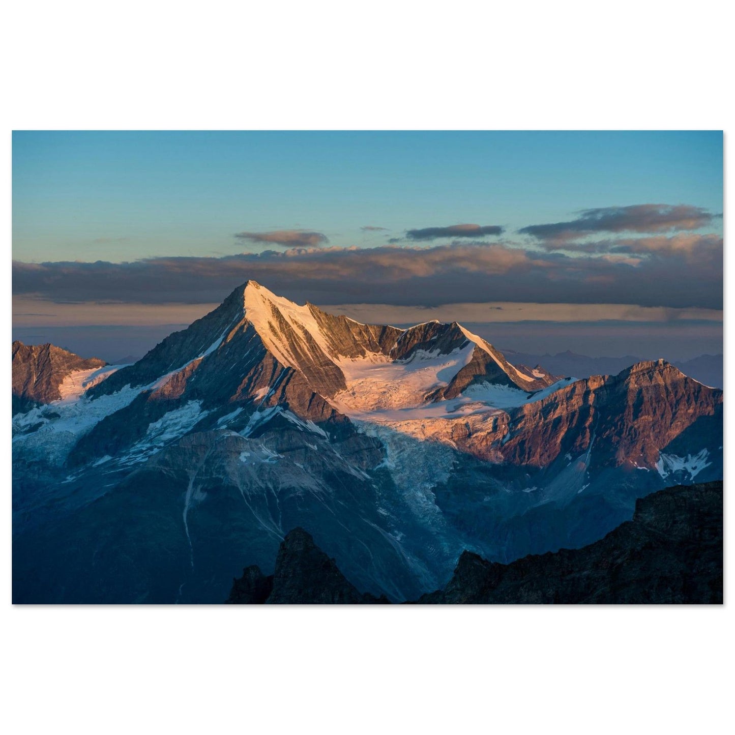 Tableau photo Photo du Weisshorn — Zermatt (coucher de soleil) — tirage aluminium Dibond mat, fabrication française, prêt à accrocher