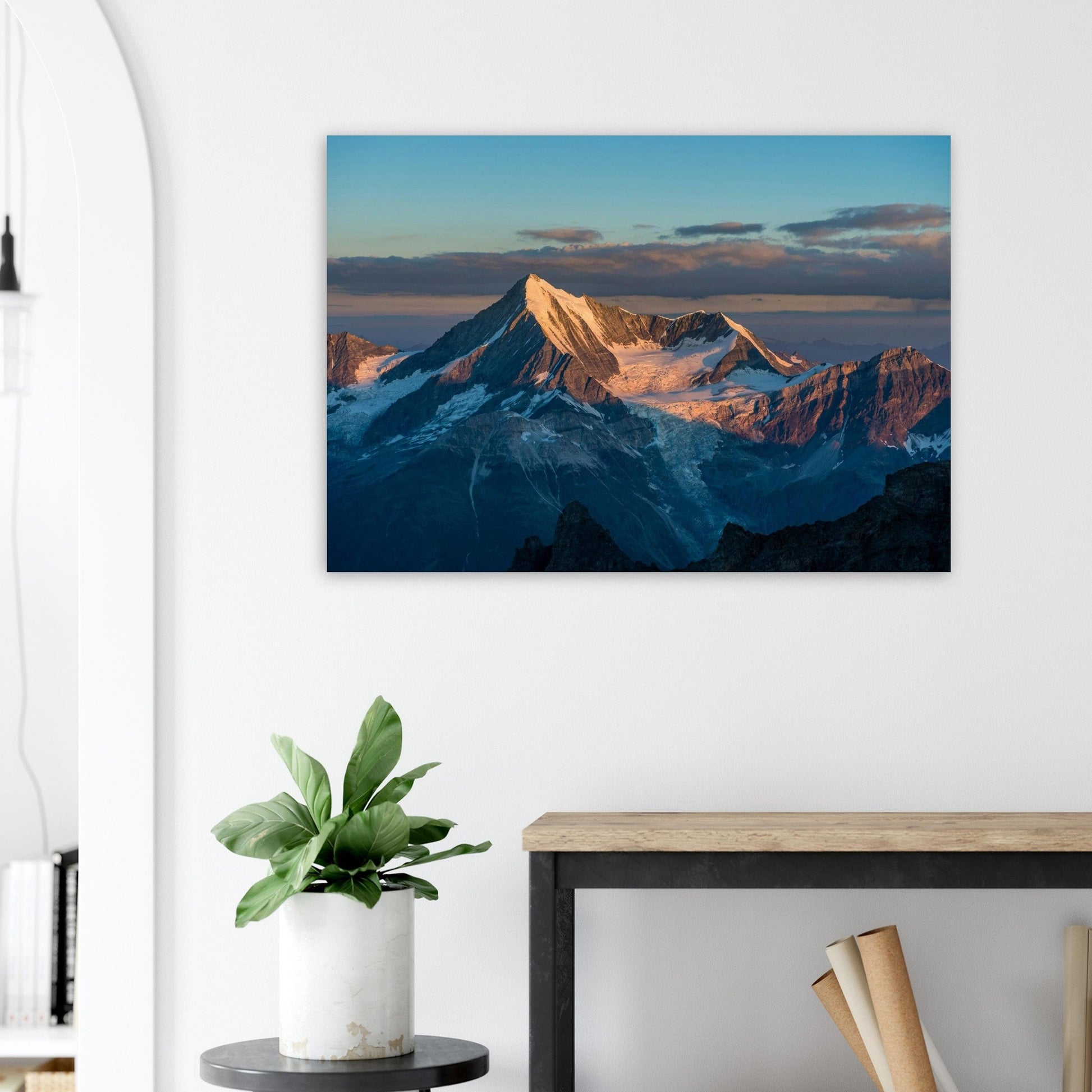 Tableau photo Photo du Weisshorn — Zermatt (coucher de soleil) — tirage aluminium Dibond mat, fabrication française, prêt à accrocher