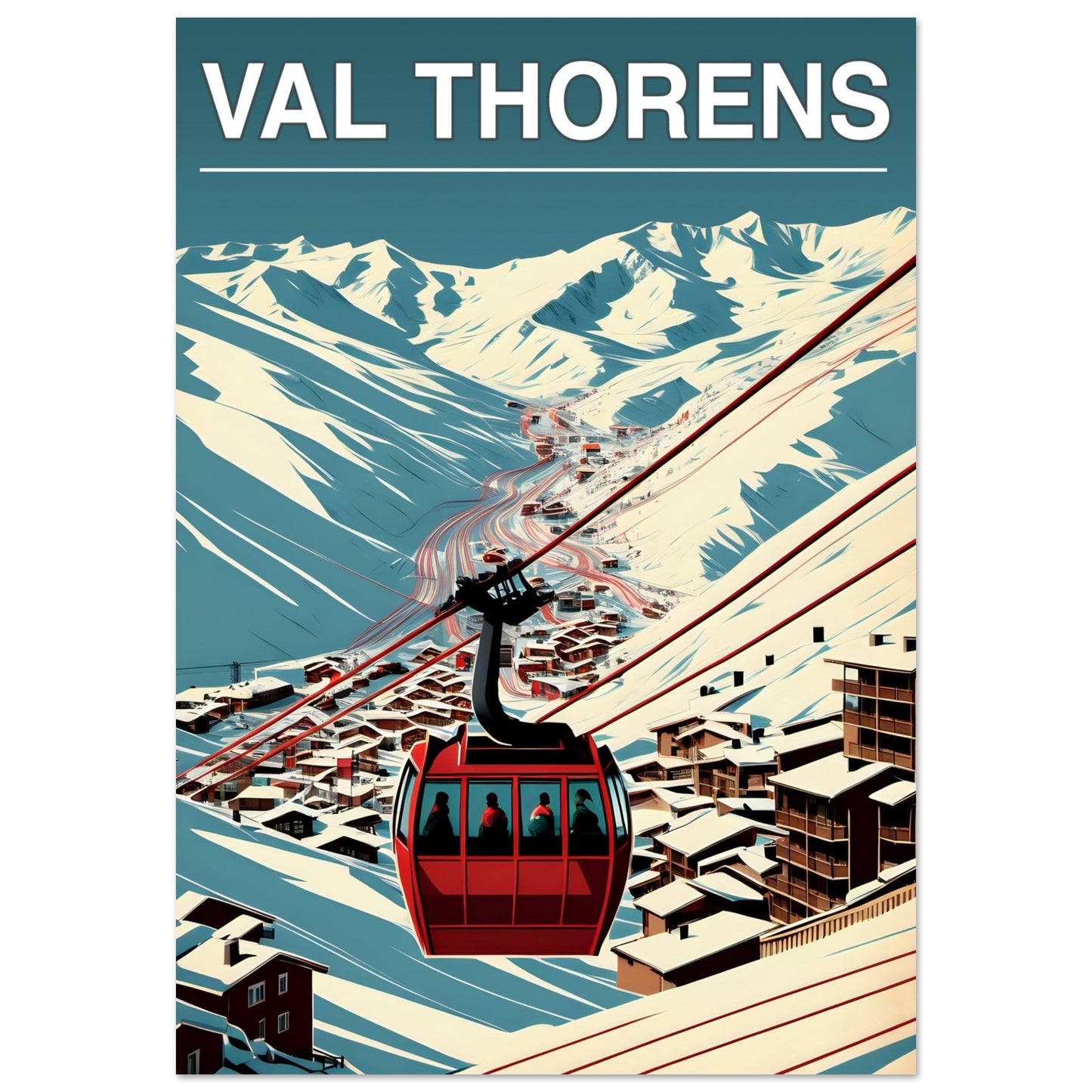Affiche rétro télécabine Val-Thorens - Tableau rétro alu montagne