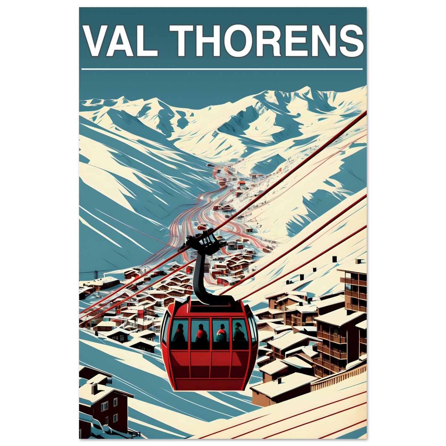 Affiche rétro télécabine Val-Thorens - Tableau rétro alu montagne