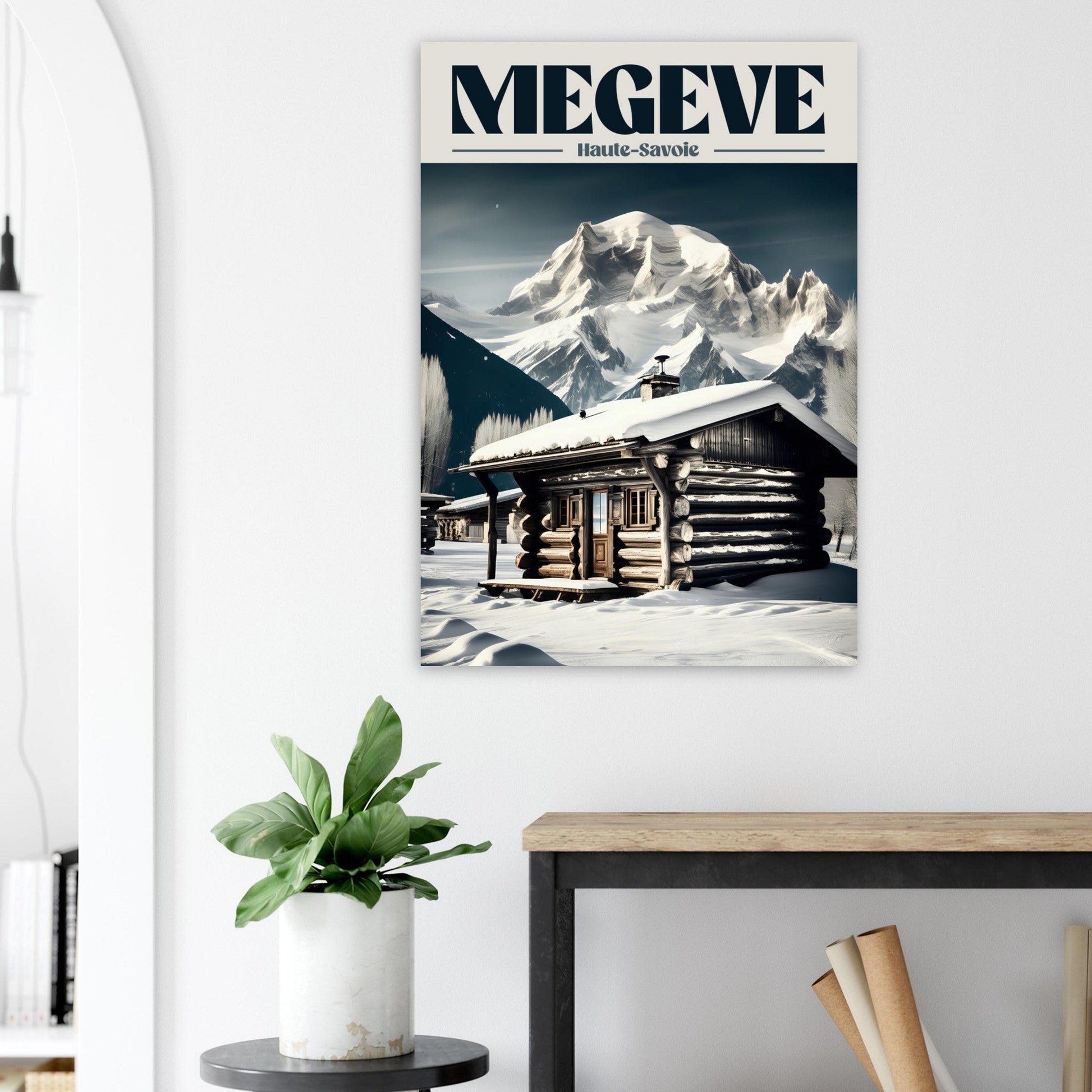Affiche vintage chalet à Megève, Haute-Savoie - Tableau rétro alu montagne